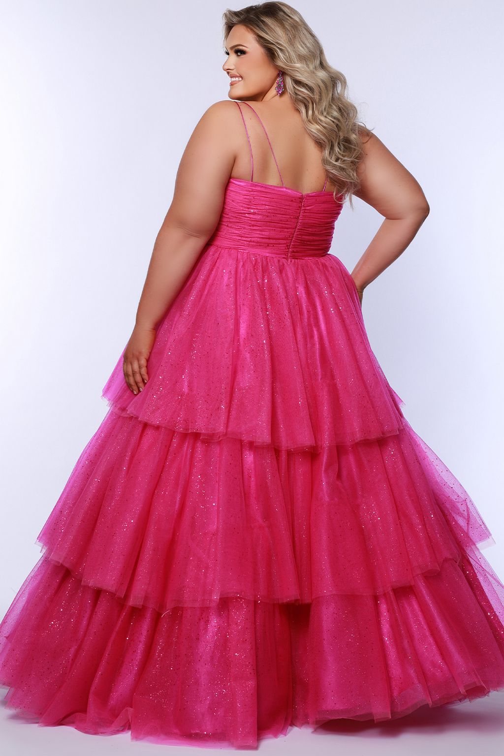 Sydneys Closet SC7392 Long Ball Gown Pleated Formal Prom Glitter Plus Size Dress
