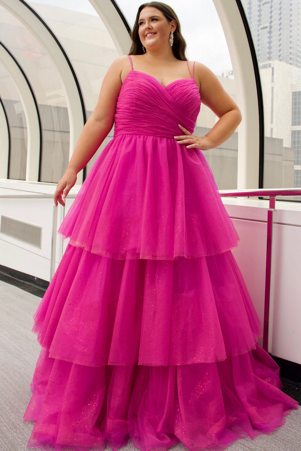 Sydneys Closet SC7392 Long Ball Gown Pleated Formal Prom Glitter Plus Size Dress