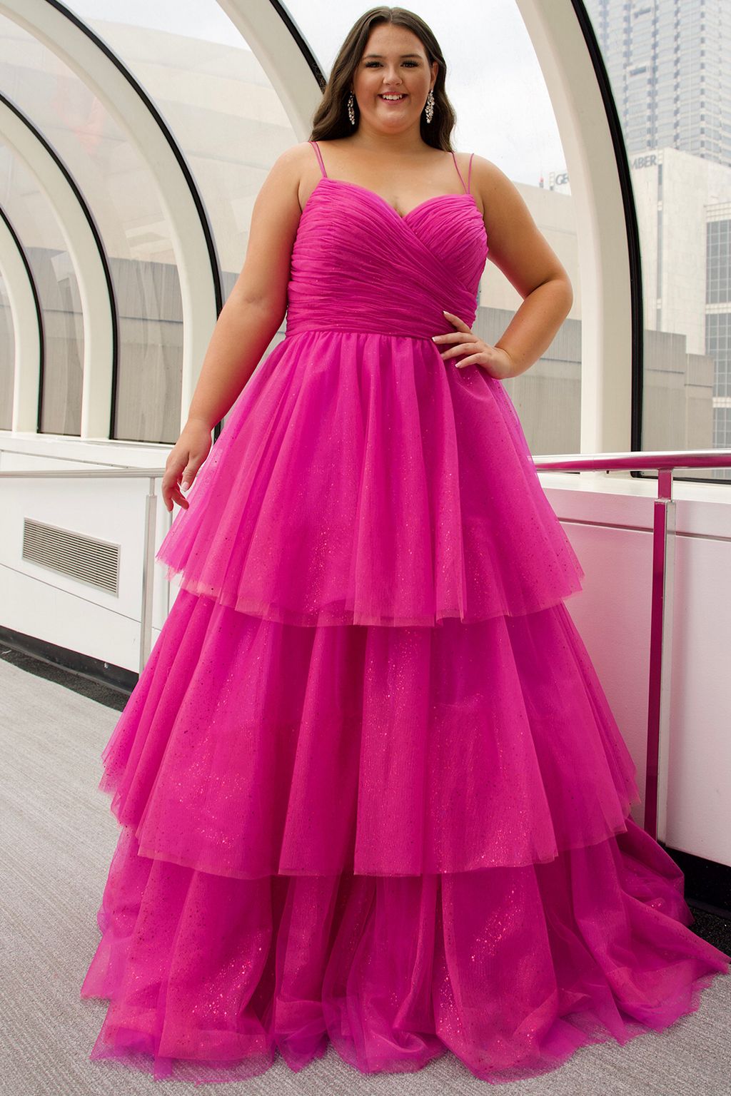 Sydneys Closet SC7392 Long Ball Gown Pleated Formal Prom Glitter Plus Size Dress
