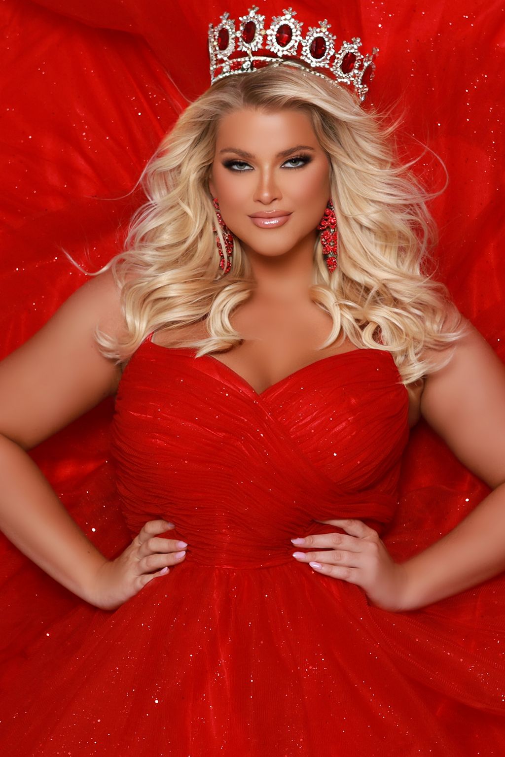Sydneys Closet SC7392 Long Ball Gown Pleated Formal Prom Glitter Plus Size Dress