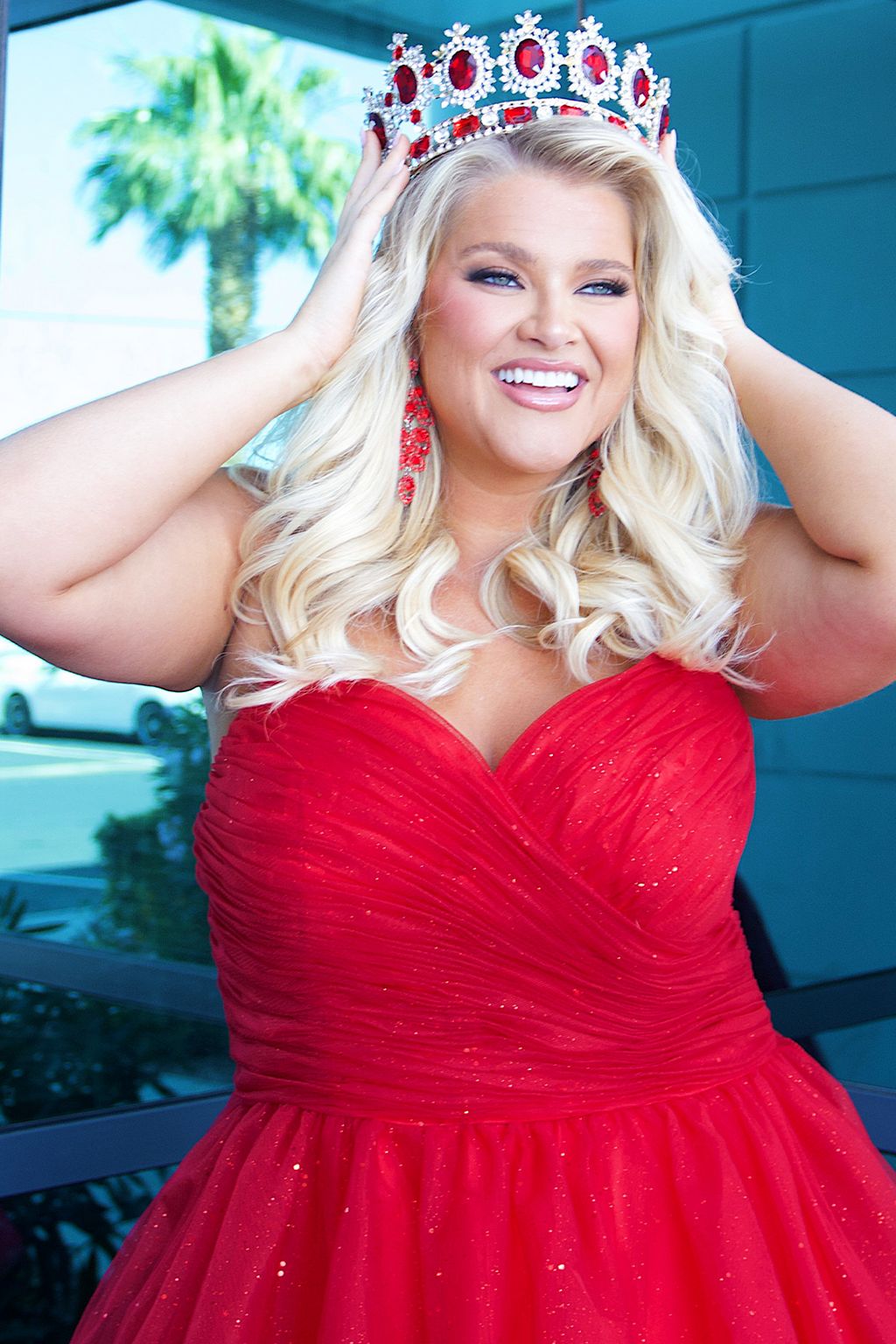 Sydneys Closet SC7392 Long Ball Gown Pleated Formal Prom Glitter Plus Size Dress