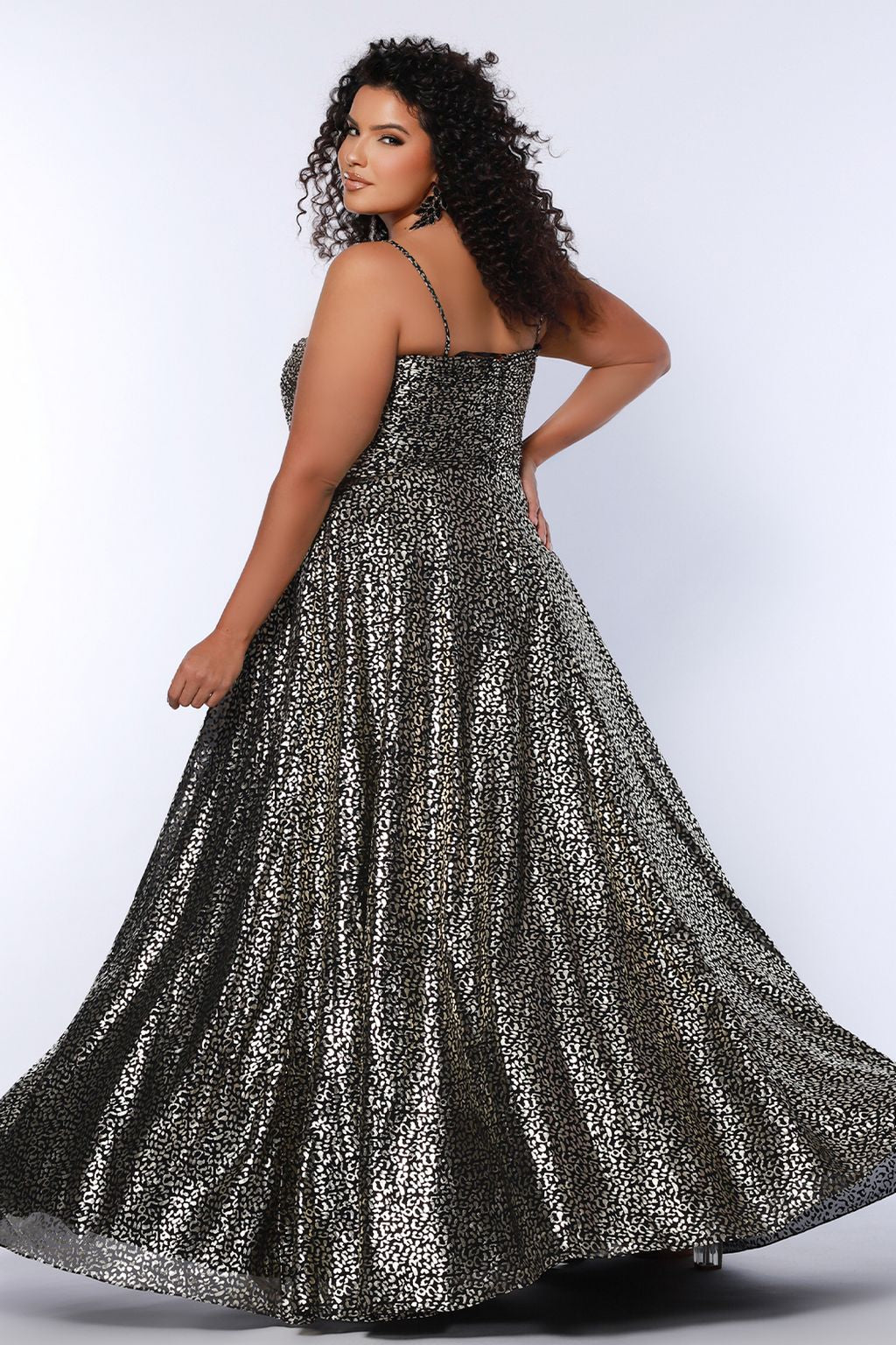 Sydneys Closet SC7394 Long Formal Printed Metallic Plus Size Prom Dress