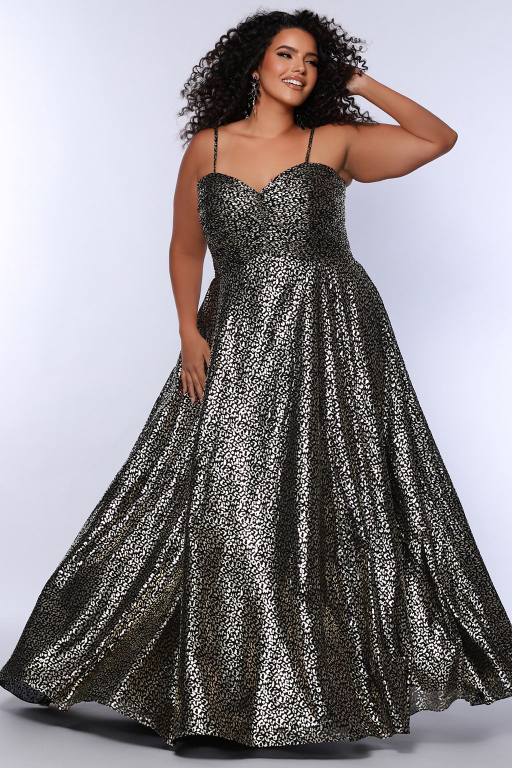 Sydneys Closet SC7394 Long Formal Printed Metallic Plus Size Prom Dress
