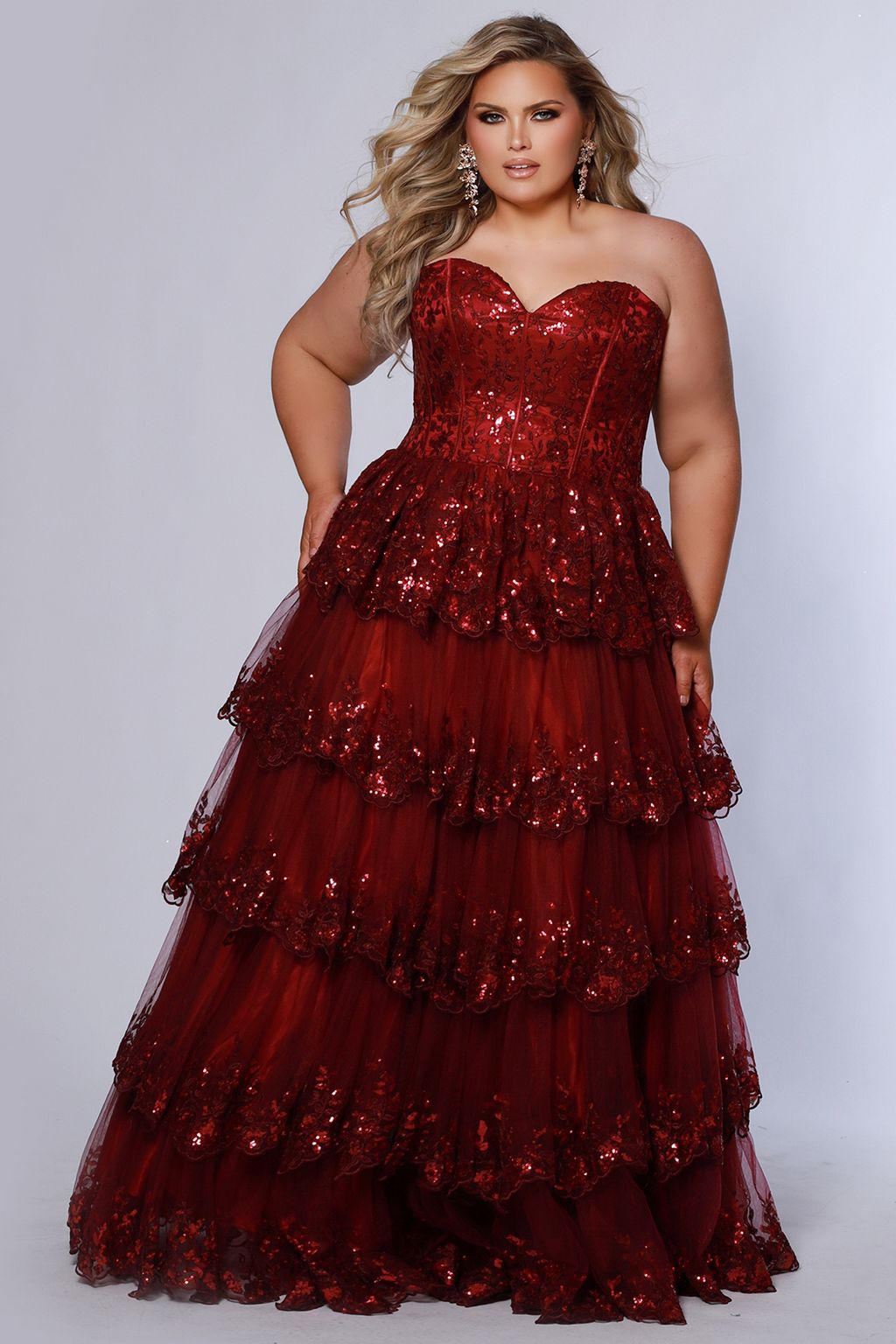 Sydneys Closet SC7398 Long Formal Floral Ball Gown Plus Size Prom Dress