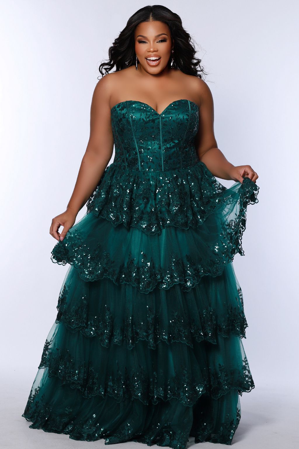 Sydneys Closet SC7398 Long Formal Floral Ball Gown Plus Size Prom Dress