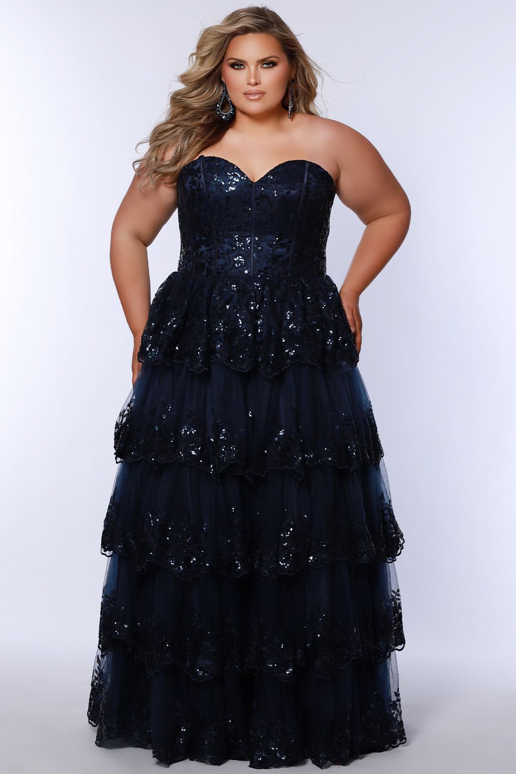 Sydneys Closet SC7398 Long Formal Floral Ball Gown Plus Size Prom Dress