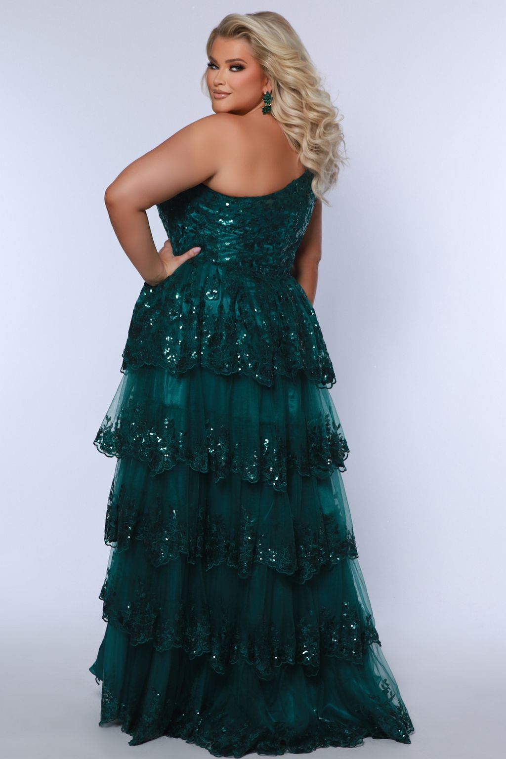 Sydneys Closet SC7399 A Line Long Formal Layered Prom Plus Size Dress