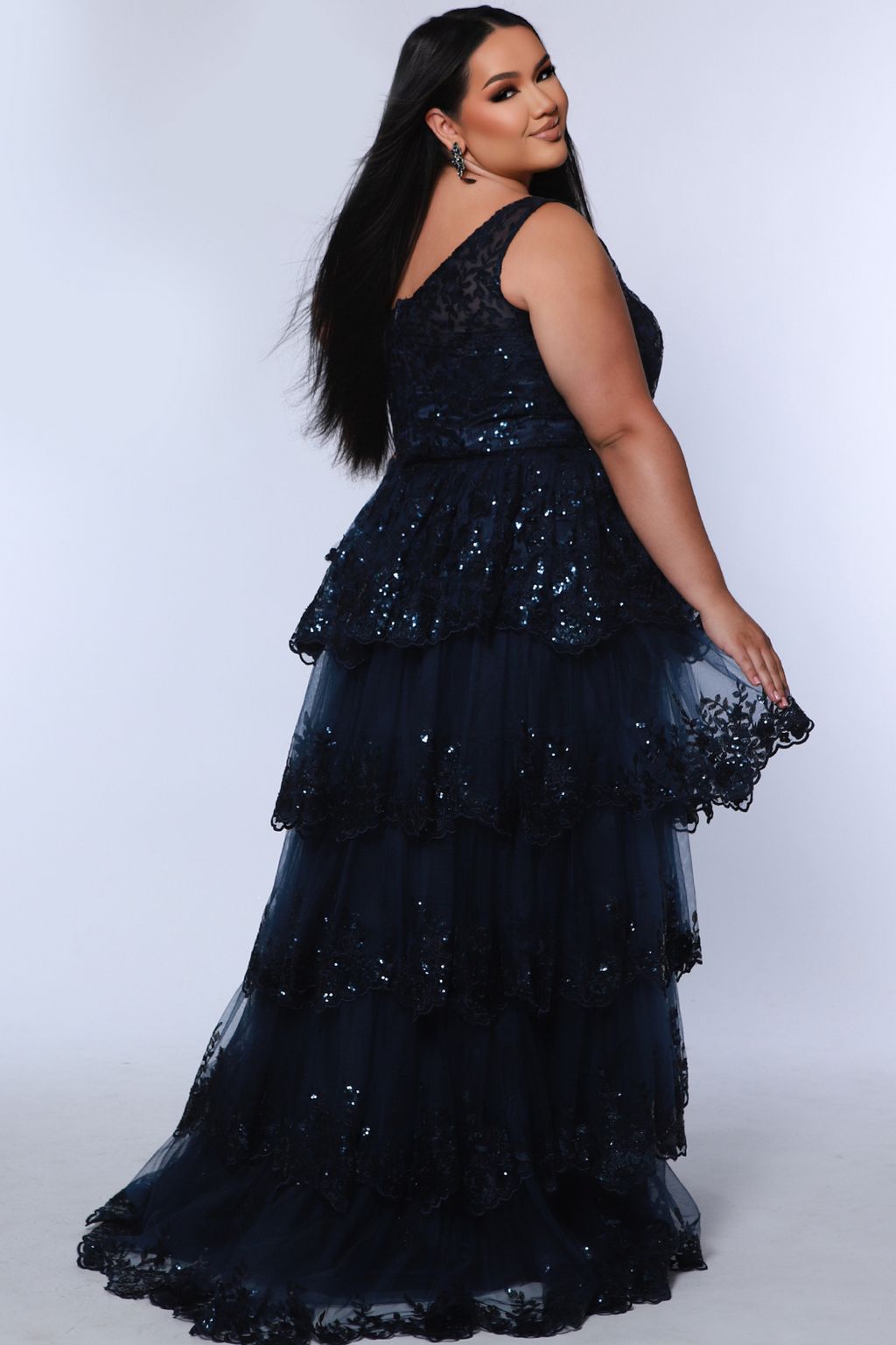 Sydneys Closet SC7399 A Line Long Formal Layered Prom Plus Size Dress
