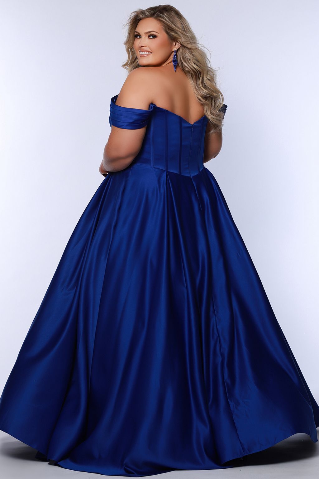 Sydneys Closet SC7400 Long Pleated Ball Gown Prom Formal Plus Size Dress