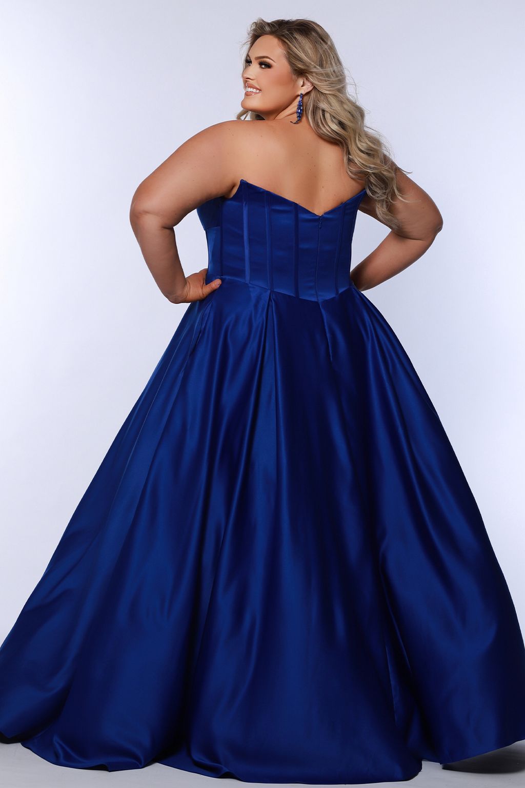 Plus Size Dresses Long Pleated Ball Gown Prom Formal Plus Size Dress Cobalt