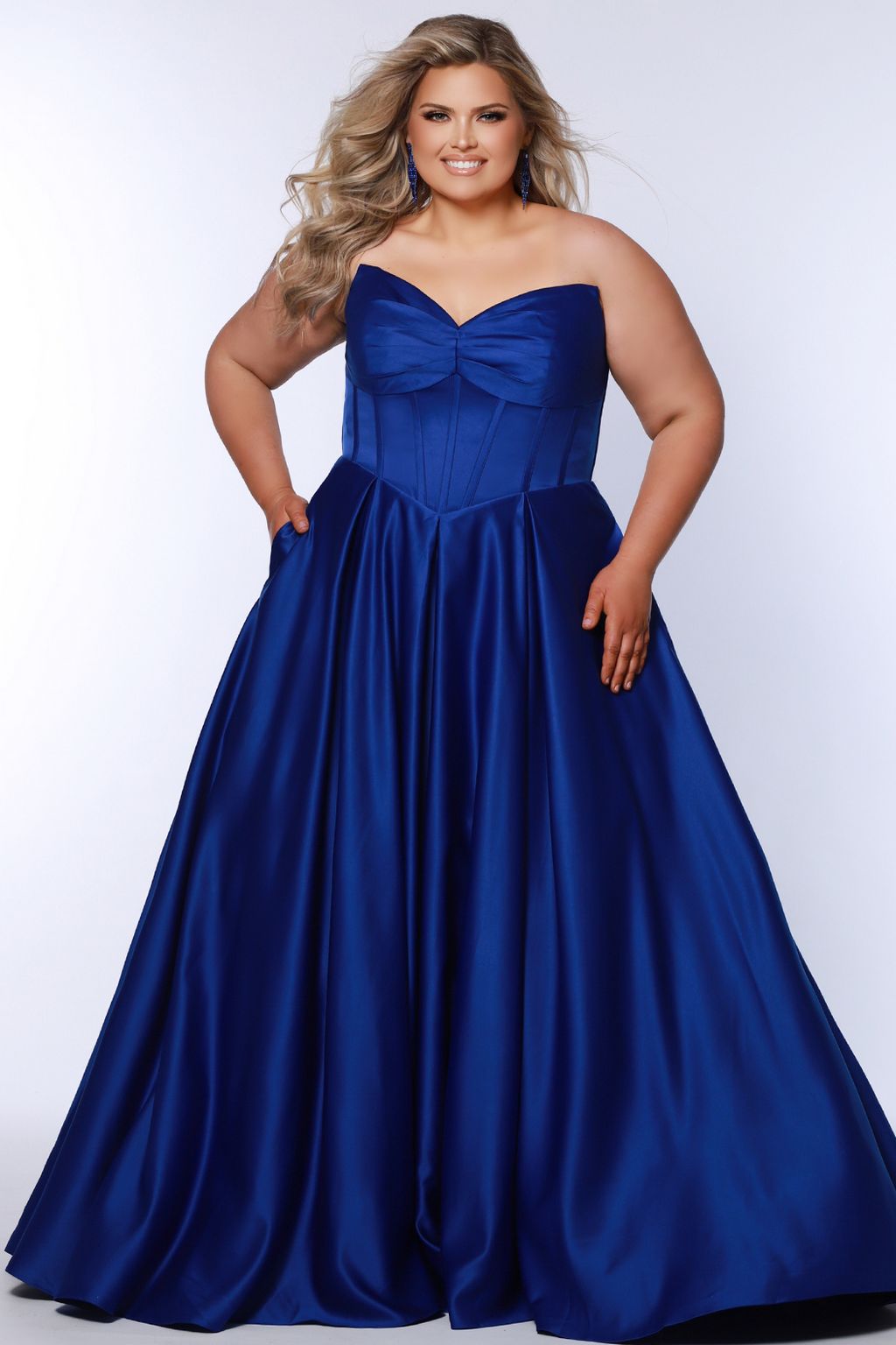 Sydneys Closet SC7400 Long Pleated Ball Gown Prom Formal Plus Size Dress