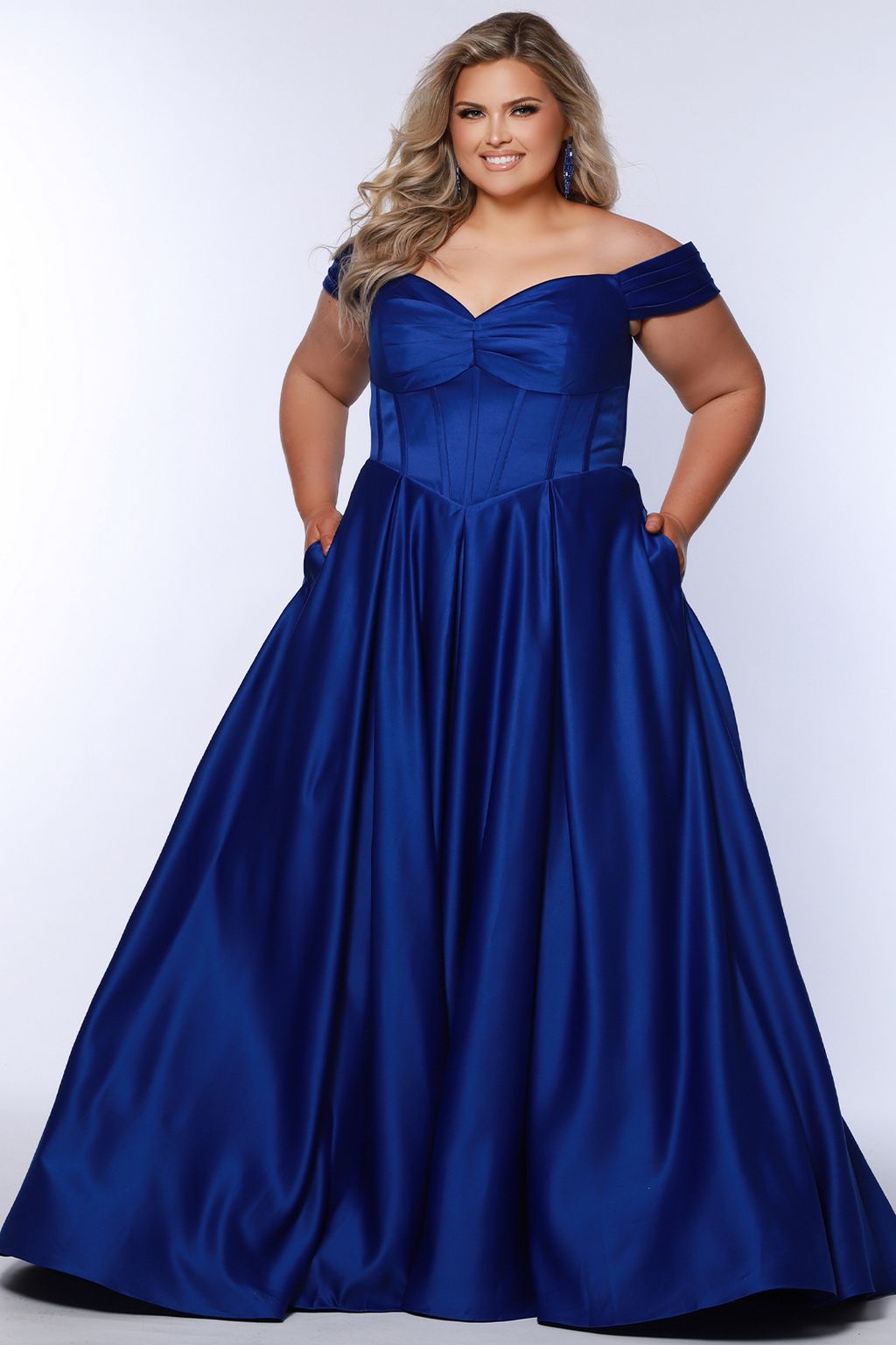 Sydneys Closet SC7400 Long Pleated Ball Gown Prom Formal Plus Size Dress