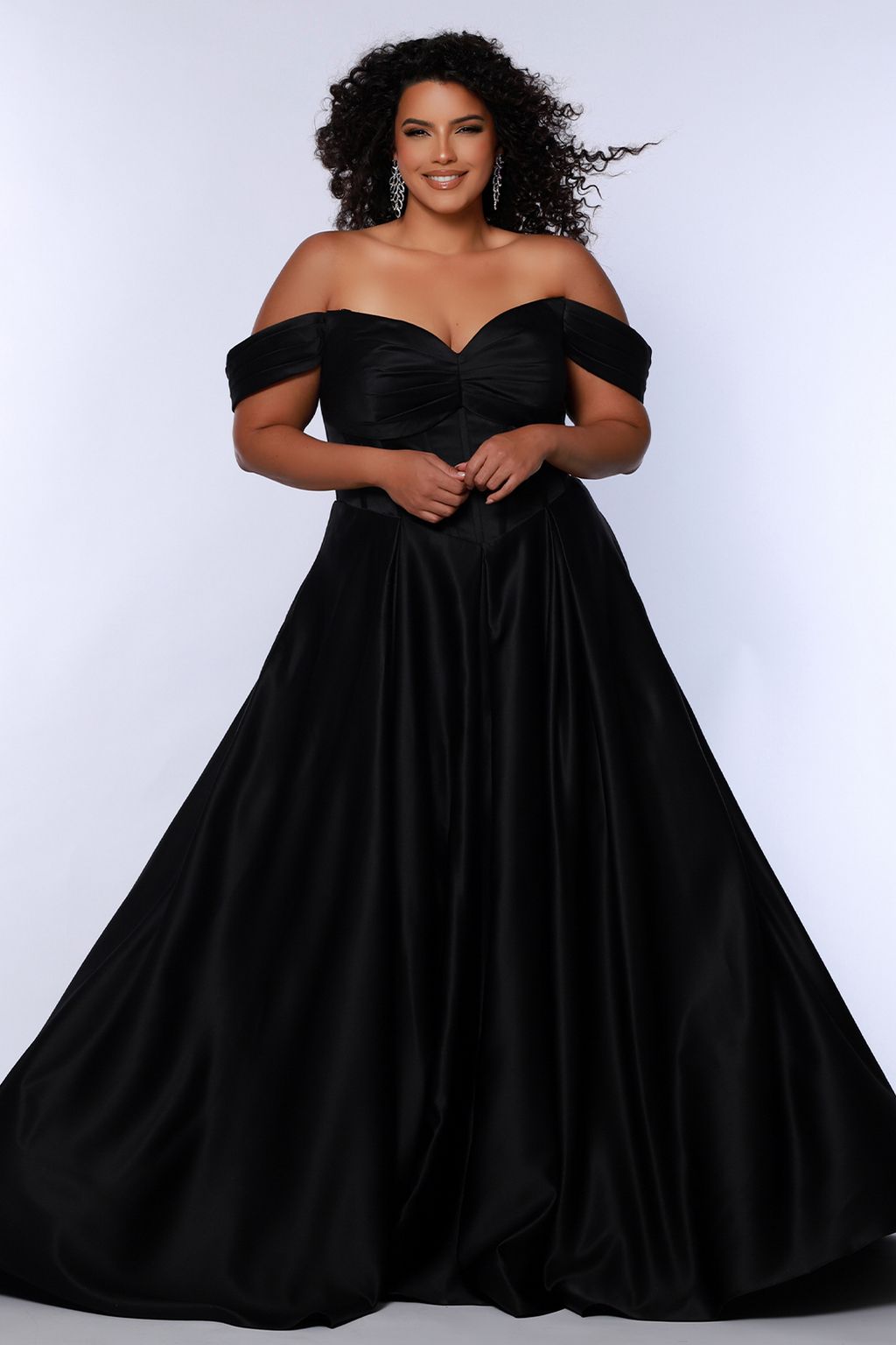 Sydneys Closet SC7400 Long Pleated Ball Gown Prom Formal Plus Size Dress
