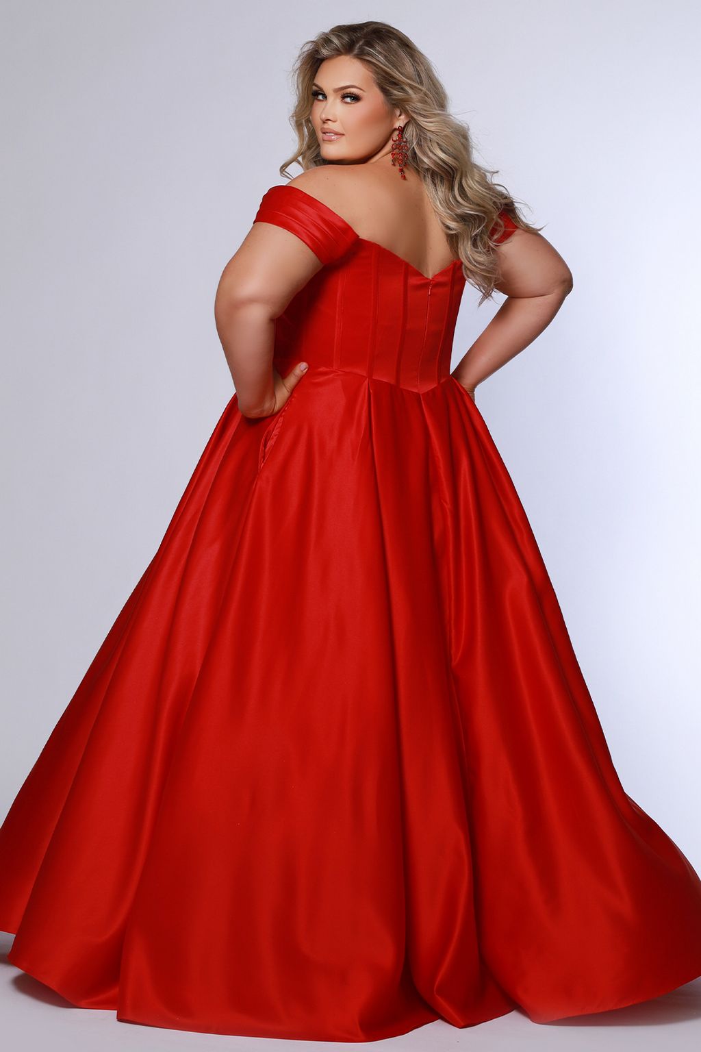 Sydneys Closet SC7400 Long Pleated Ball Gown Prom Formal Plus Size Dress