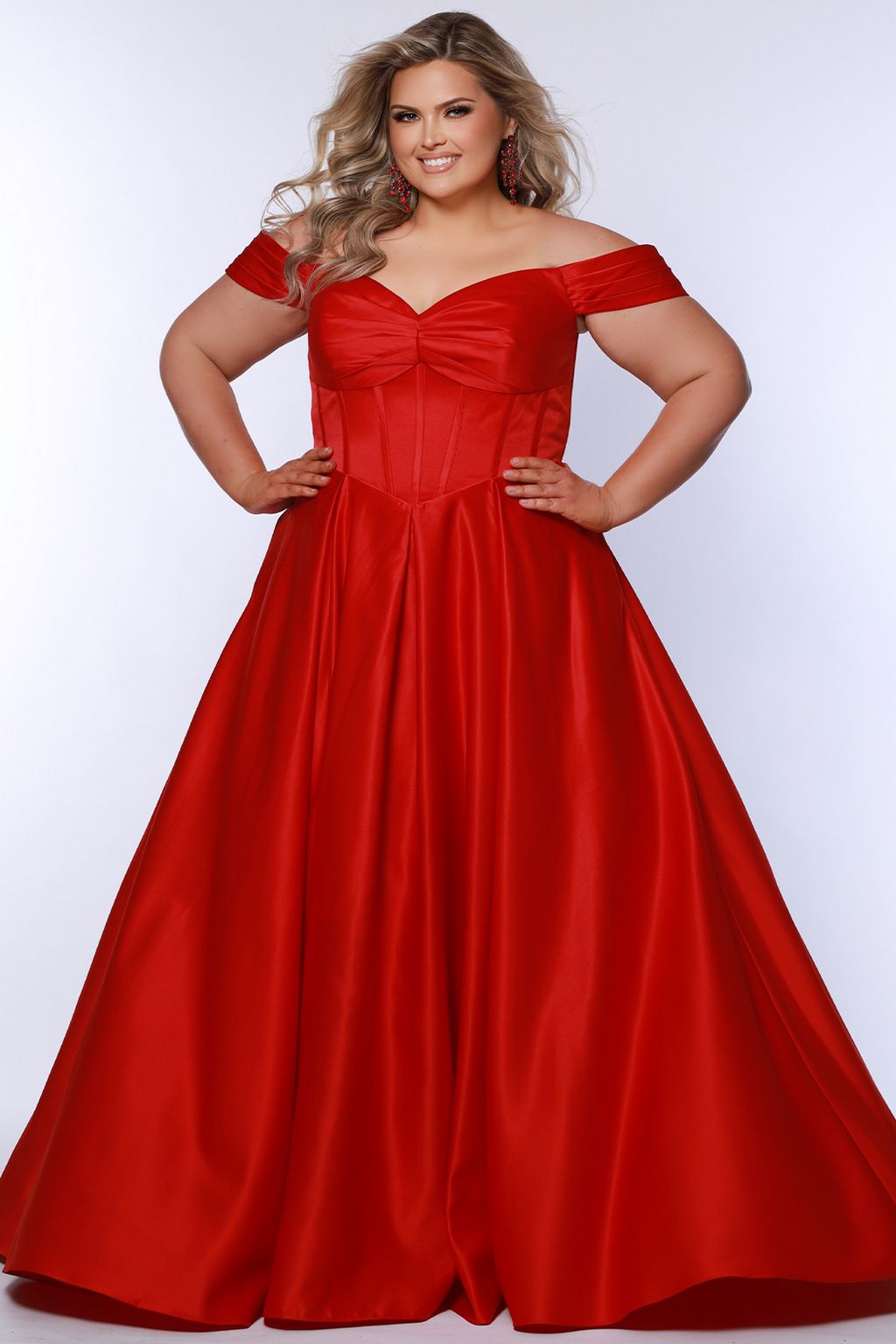 Sydneys Closet SC7400 Long Pleated Ball Gown Prom Formal Plus Size Dress