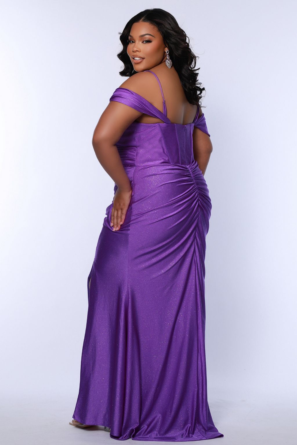 Sydneys Closet SC7402 Long Formal Ruched Prom Slit Plus Size Dress