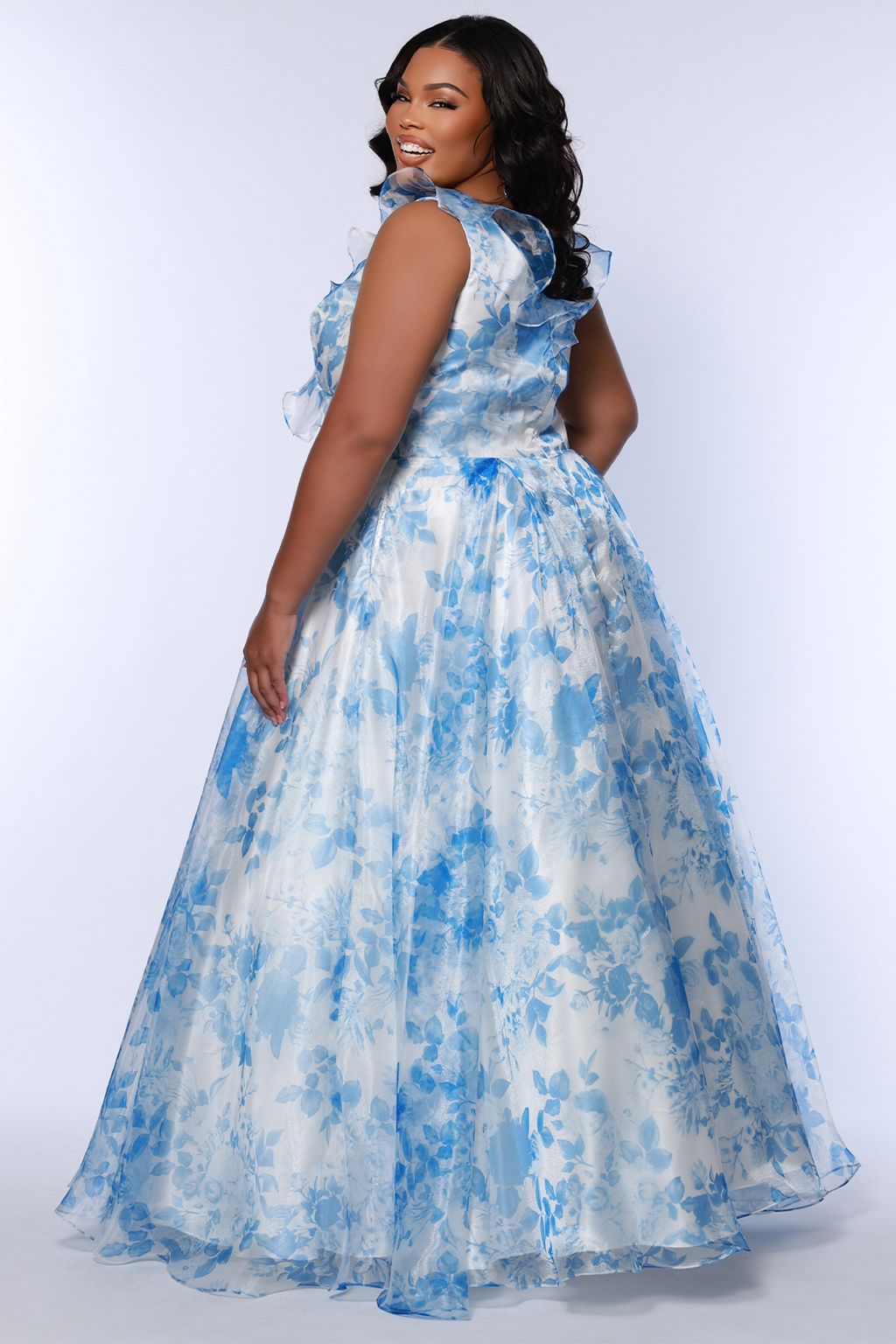 Sydneys Closet SC7404 A Line Long Floral Formal Printed Plus Size Prom Dress