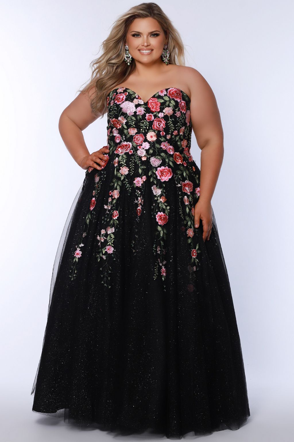 Sydneys Closet SC7407 Ball Gown Long Floral Formal Plus Size Prom Dress