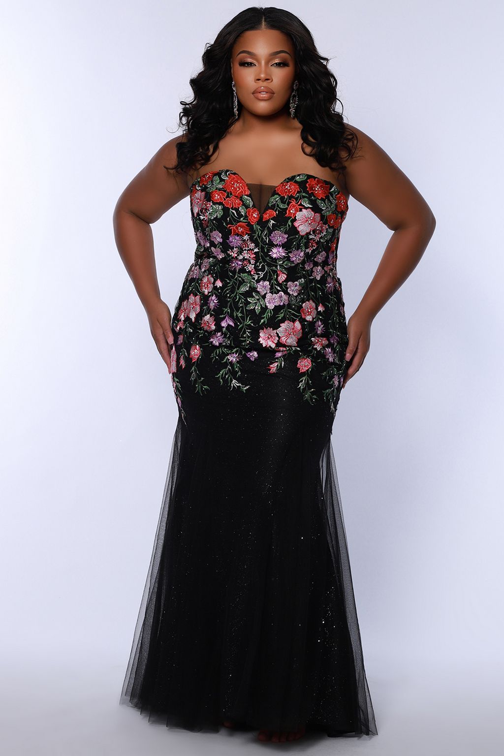 Sydneys Closet SC7408 Prom Long Fitted Floral Formal Plus Size Dress