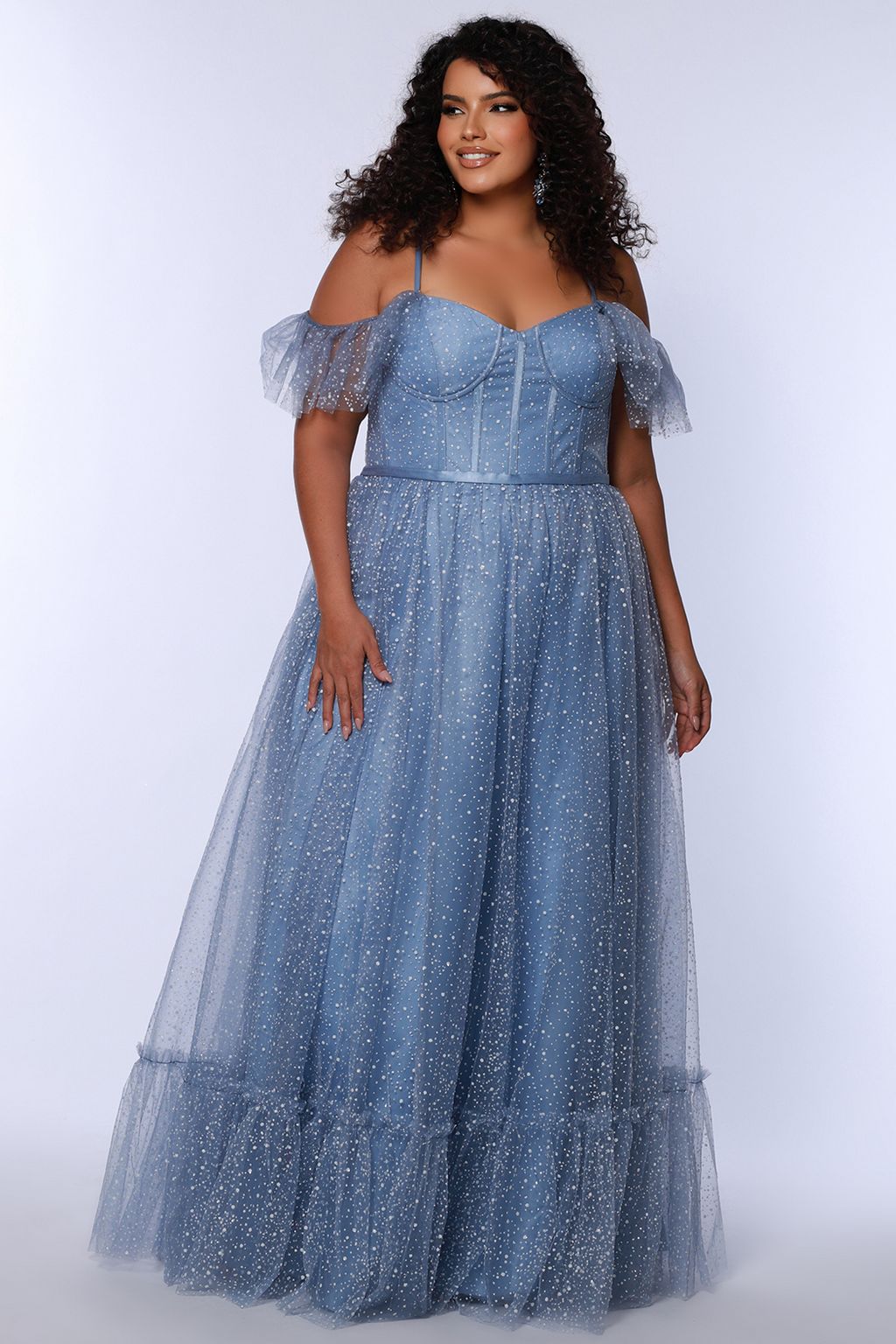 Sydneys Closet SC7411 Glitter Long A Line Formal Prom Plus Size Dress