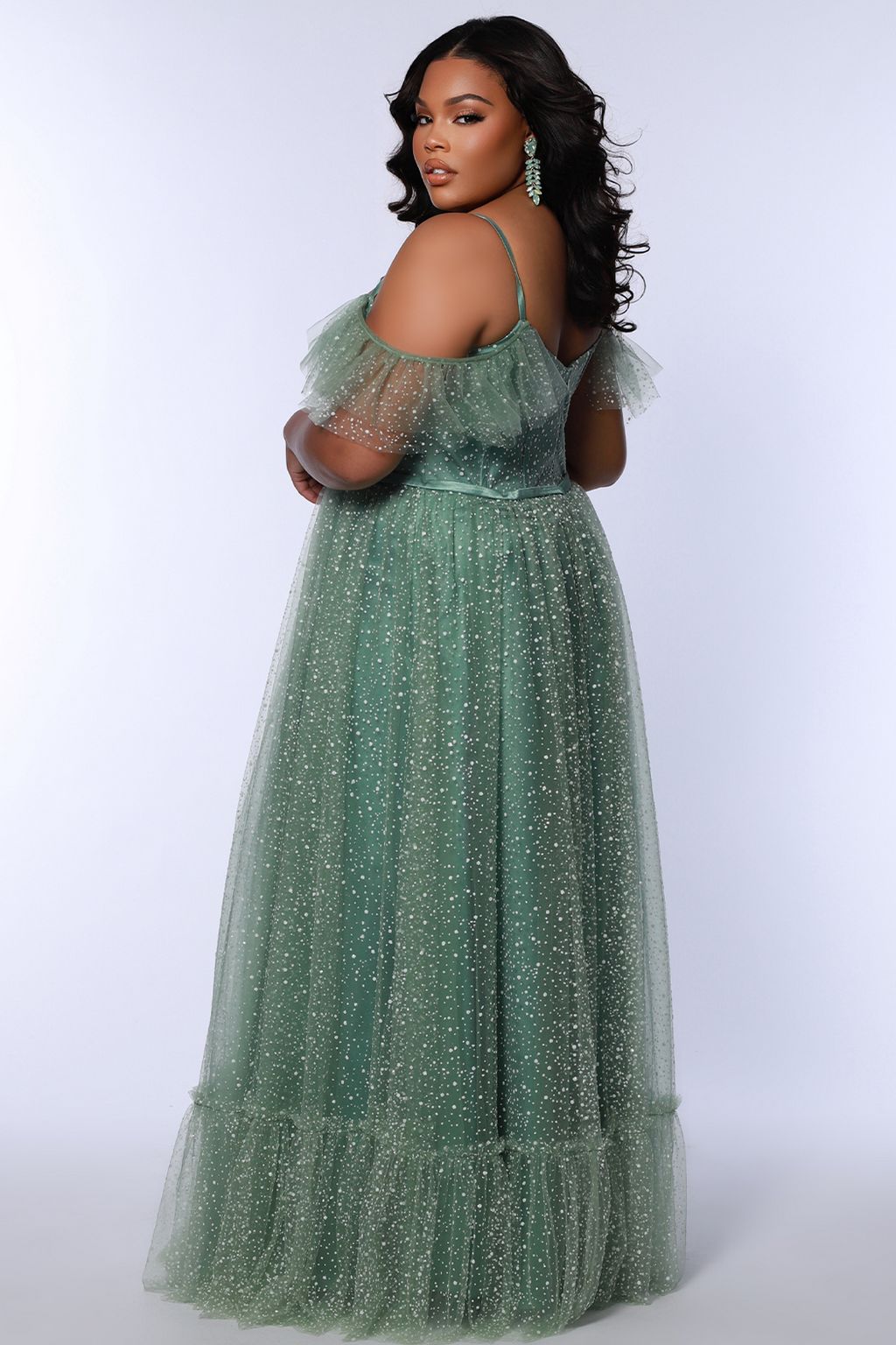 Sydneys Closet SC7411 Glitter Long A Line Formal Prom Plus Size Dress