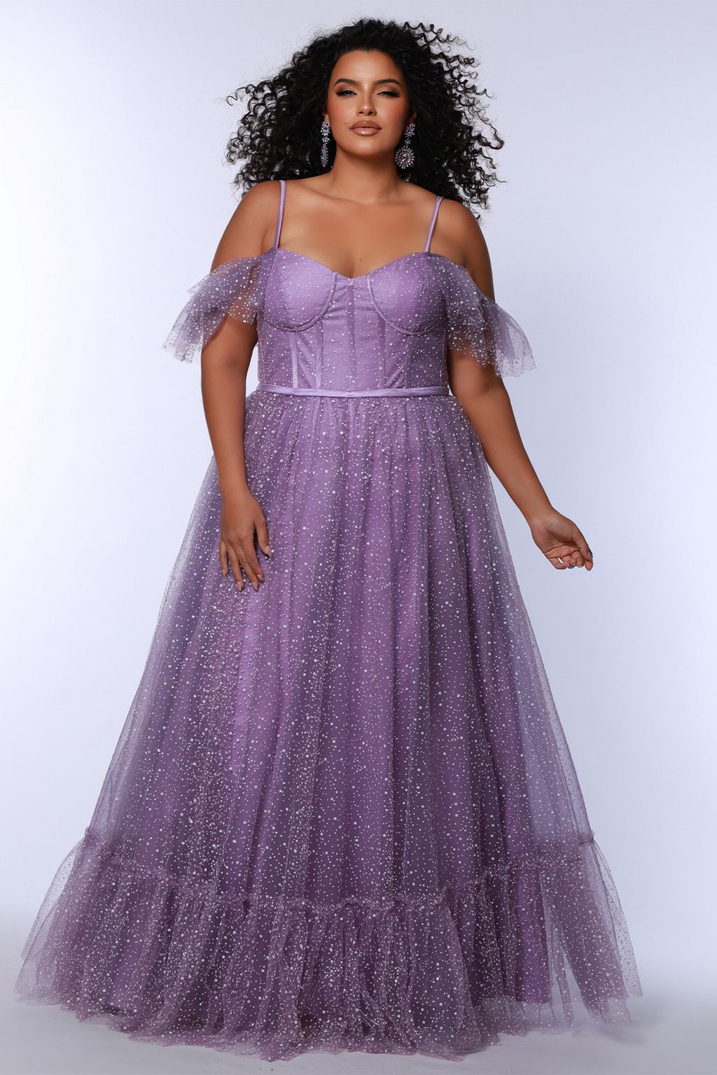 Sydneys Closet SC7411 Glitter Long A Line Formal Prom Plus Size Dress