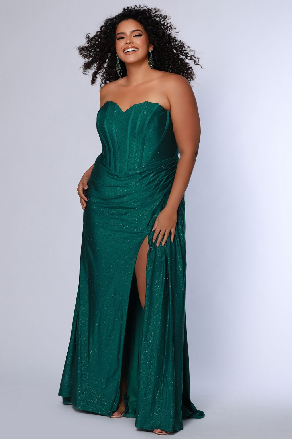 Sydneys Closet SC7412 Long Fitted Slit Formal Prom Plus Size Dress
