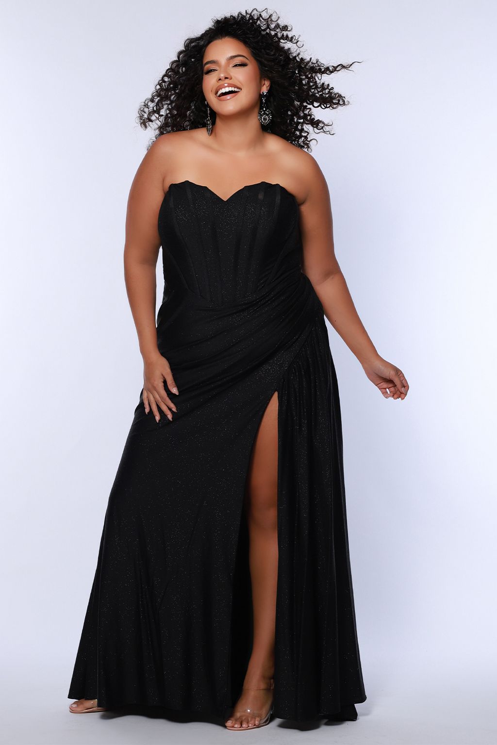 Sydneys Closet SC7412 Long Fitted Slit Formal Prom Plus Size Dress