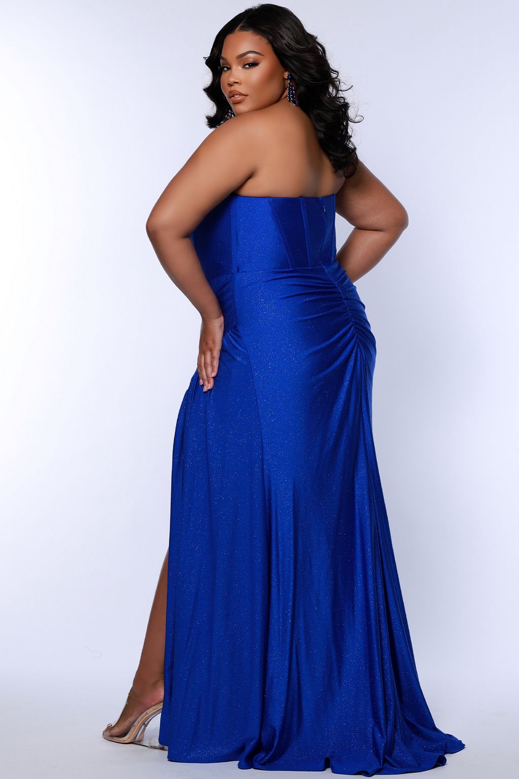 Sydneys Closet SC7412 Long Fitted Slit Formal Prom Plus Size Dress