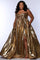 Plus Size Dresses Pleated Long Slit Formal Plus Size Prom Dress Gold