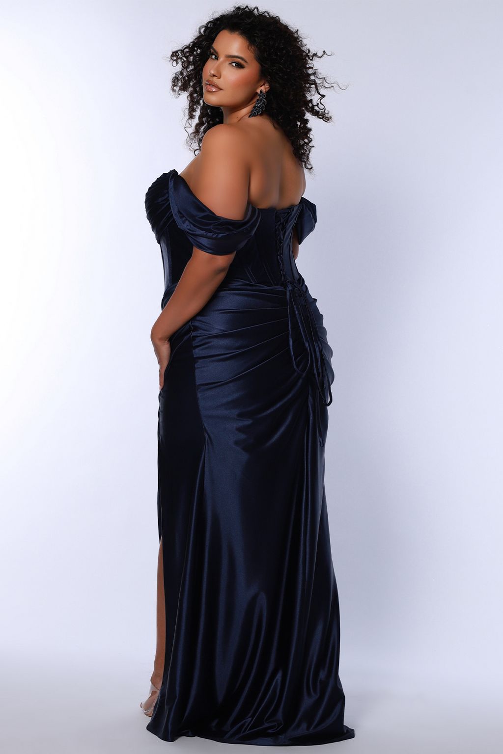 Sydneys Closet SC7416 Long Fitted Rutched Formal Plus Size Prom Dressl