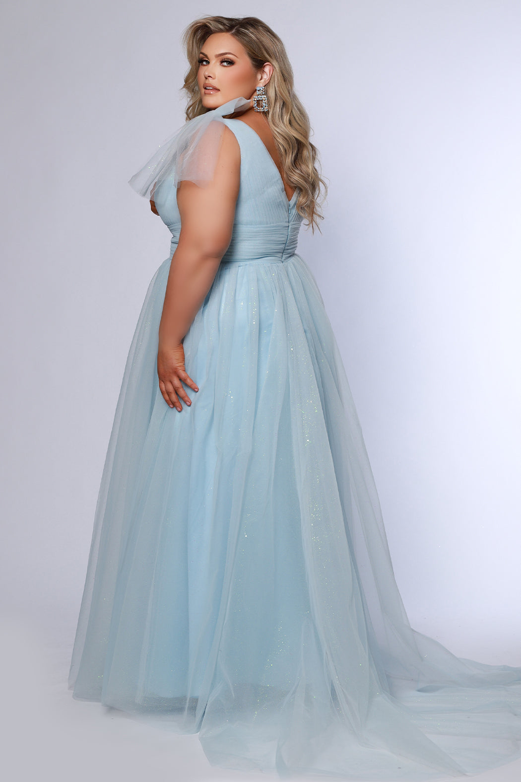 Sydneys Closet SC7417 Long Pleated A Line Plus Size Prom Dress