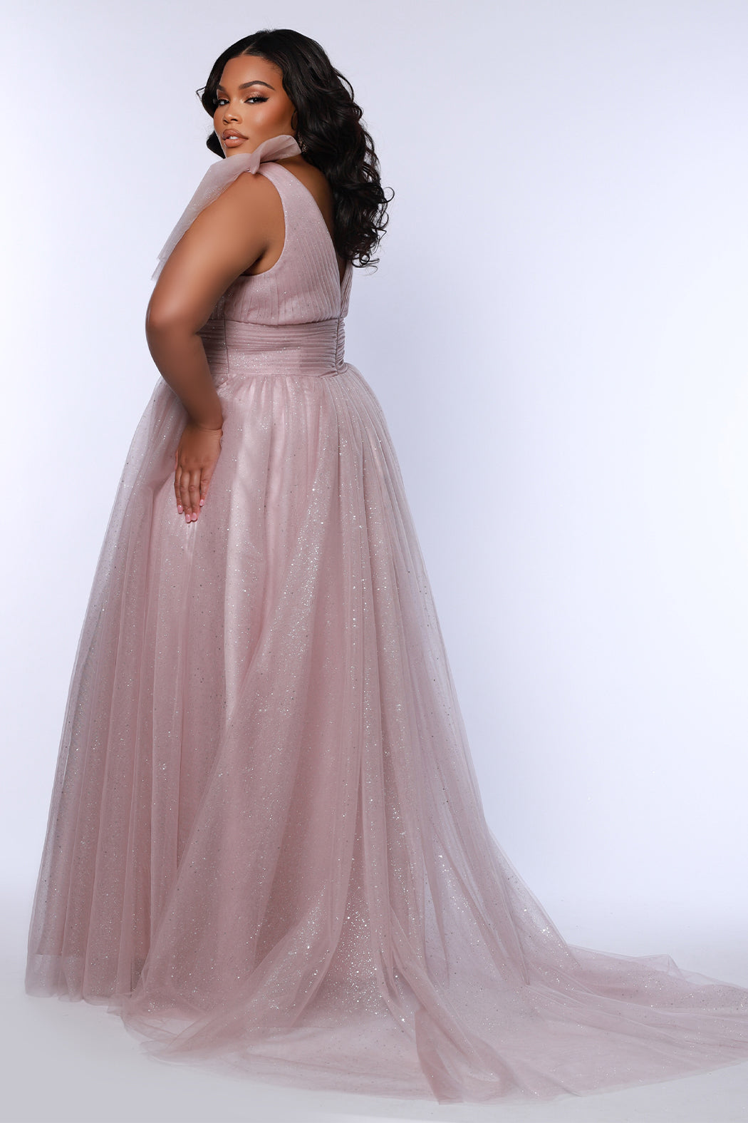 Sydneys Closet SC7417 Long Pleated A Line Plus Size Prom Dress