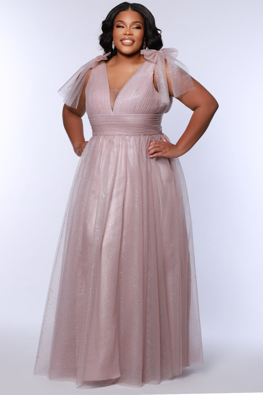 Sydneys Closet SC7417 Long Pleated A Line Plus Size Prom Dress