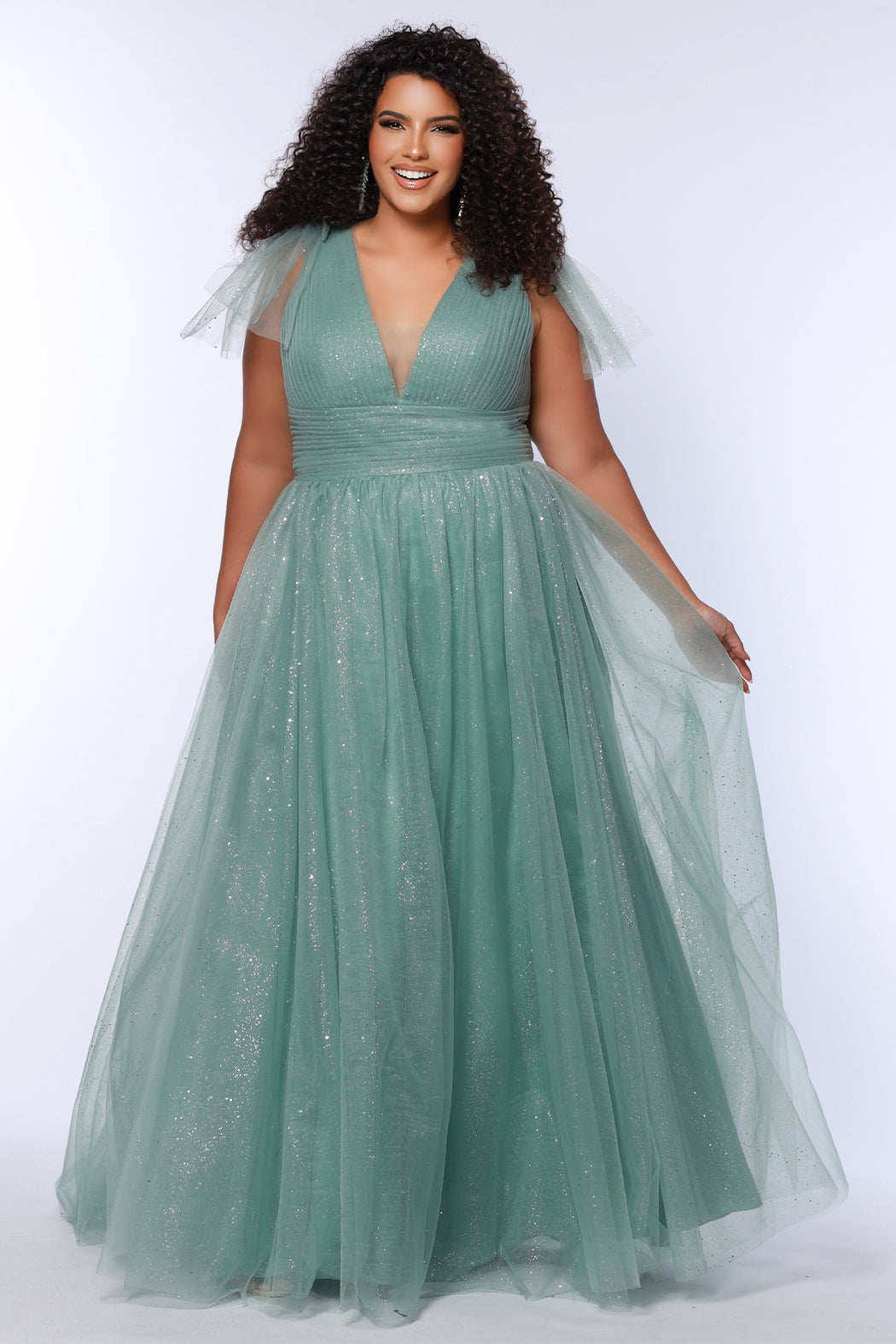 Sydneys Closet SC7417 Long Pleated A Line Plus Size Prom Dress
