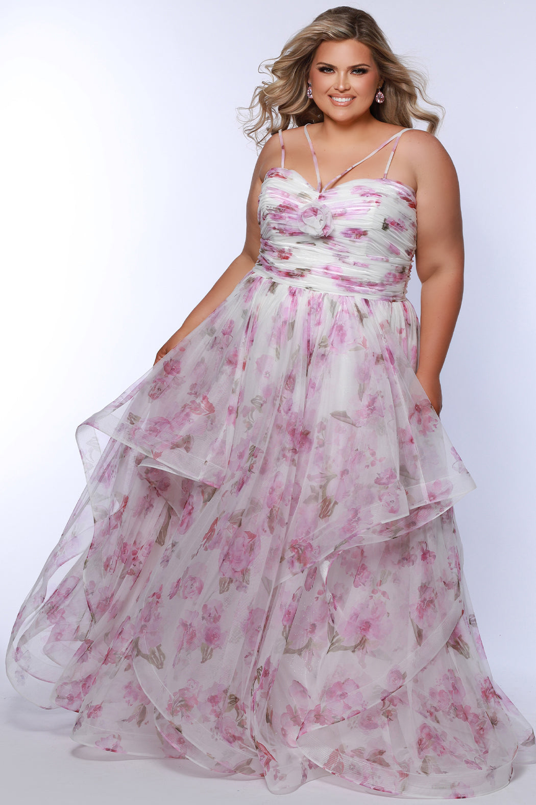 Sydneys Closet SC7418 Long A Line Formal Floral Plus Size Prom Dress