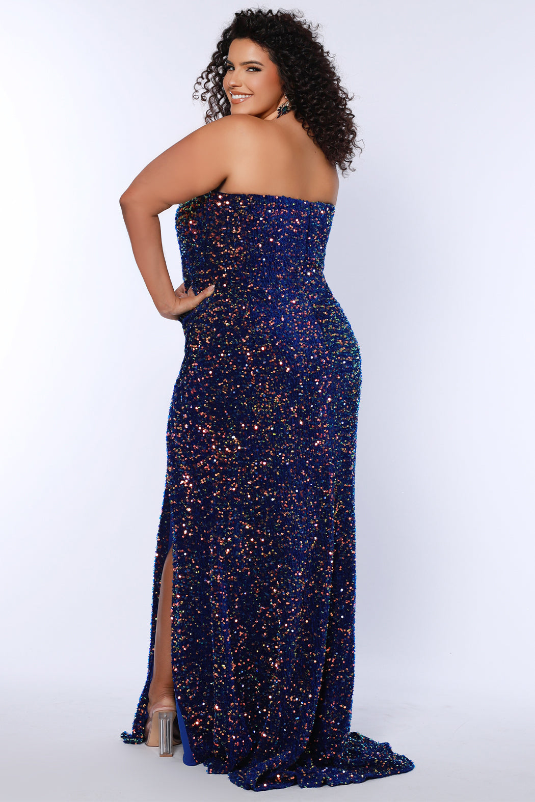 Sydneys Closet SC7420 Fitted Long Velvet Formal Sequin Plus Size Prom Dress