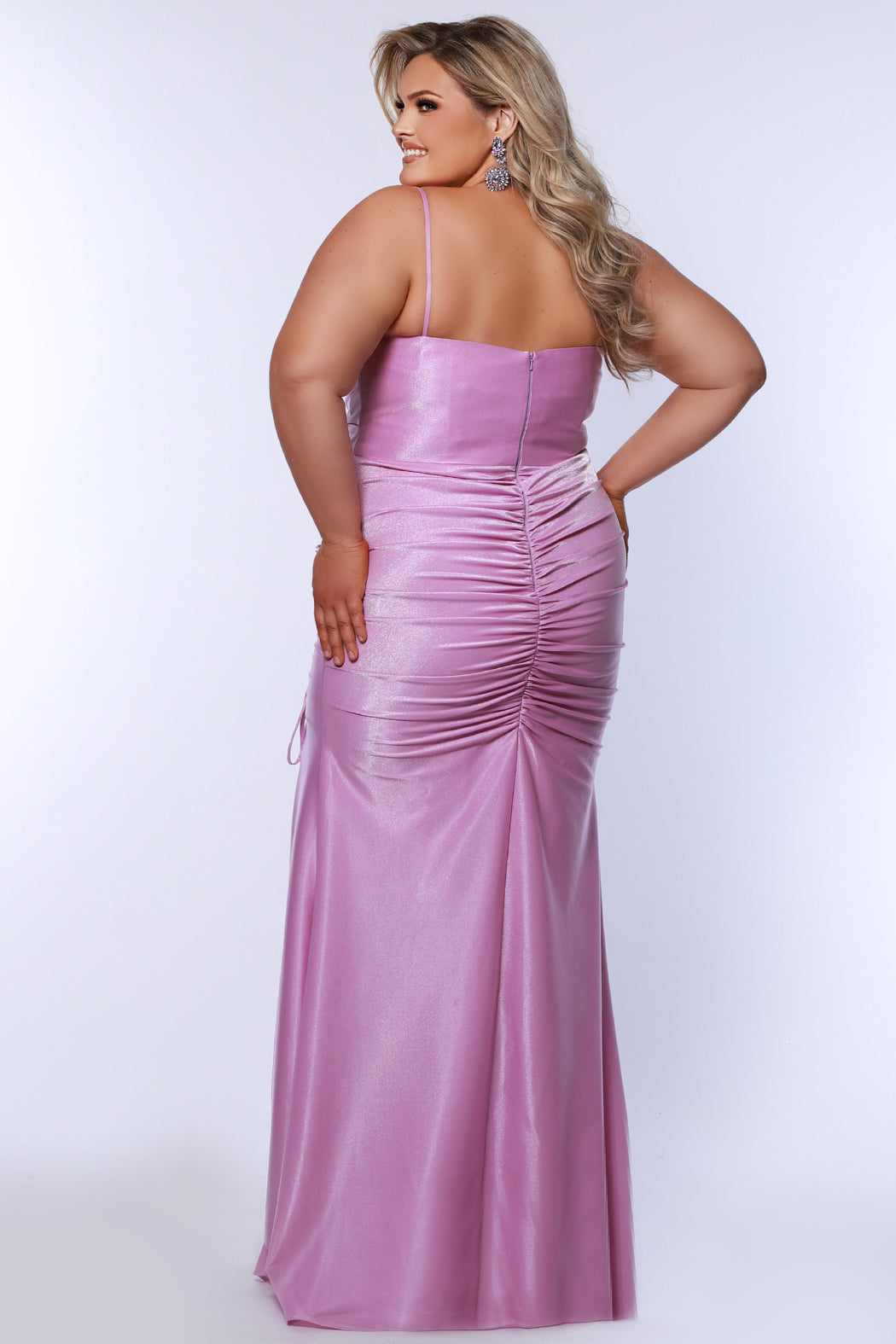Sydneys Closet SC7422 Long Formal Fitted Ruched Plus Size Prom Dress