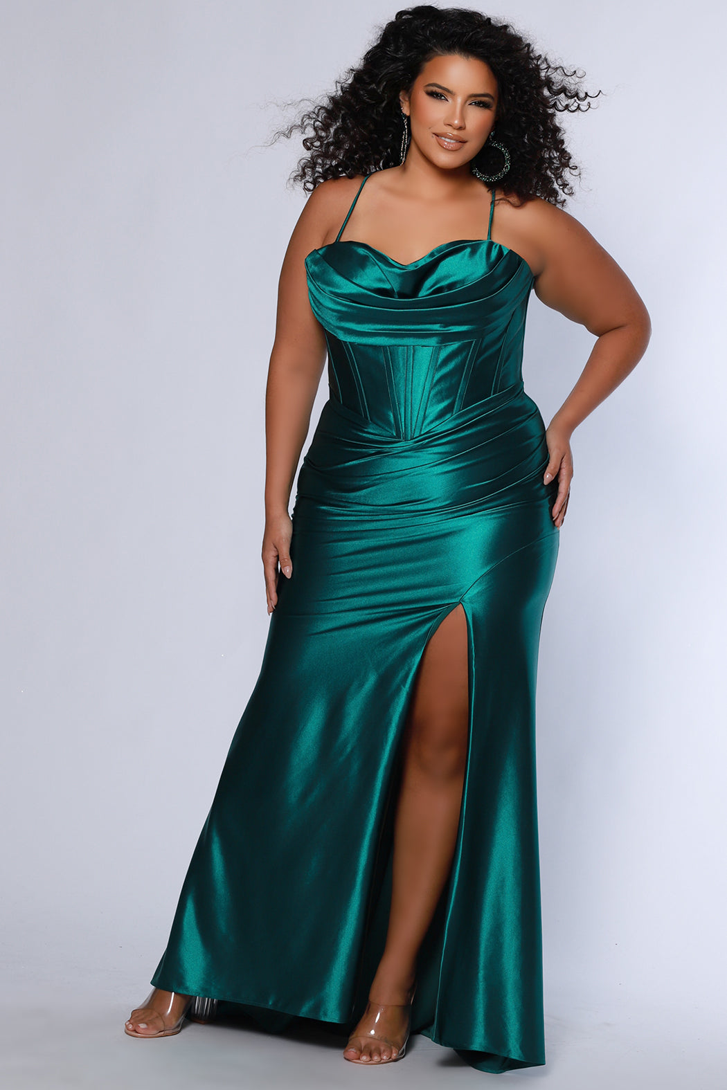 Sydneys Closet SC7426 Long Pleated Slit Formal Plus Size Prom Dress