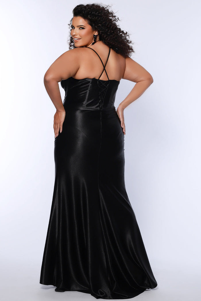 Plus Size Dresses Long Pleated Slit Formal Plus Size Prom Dress Onyx