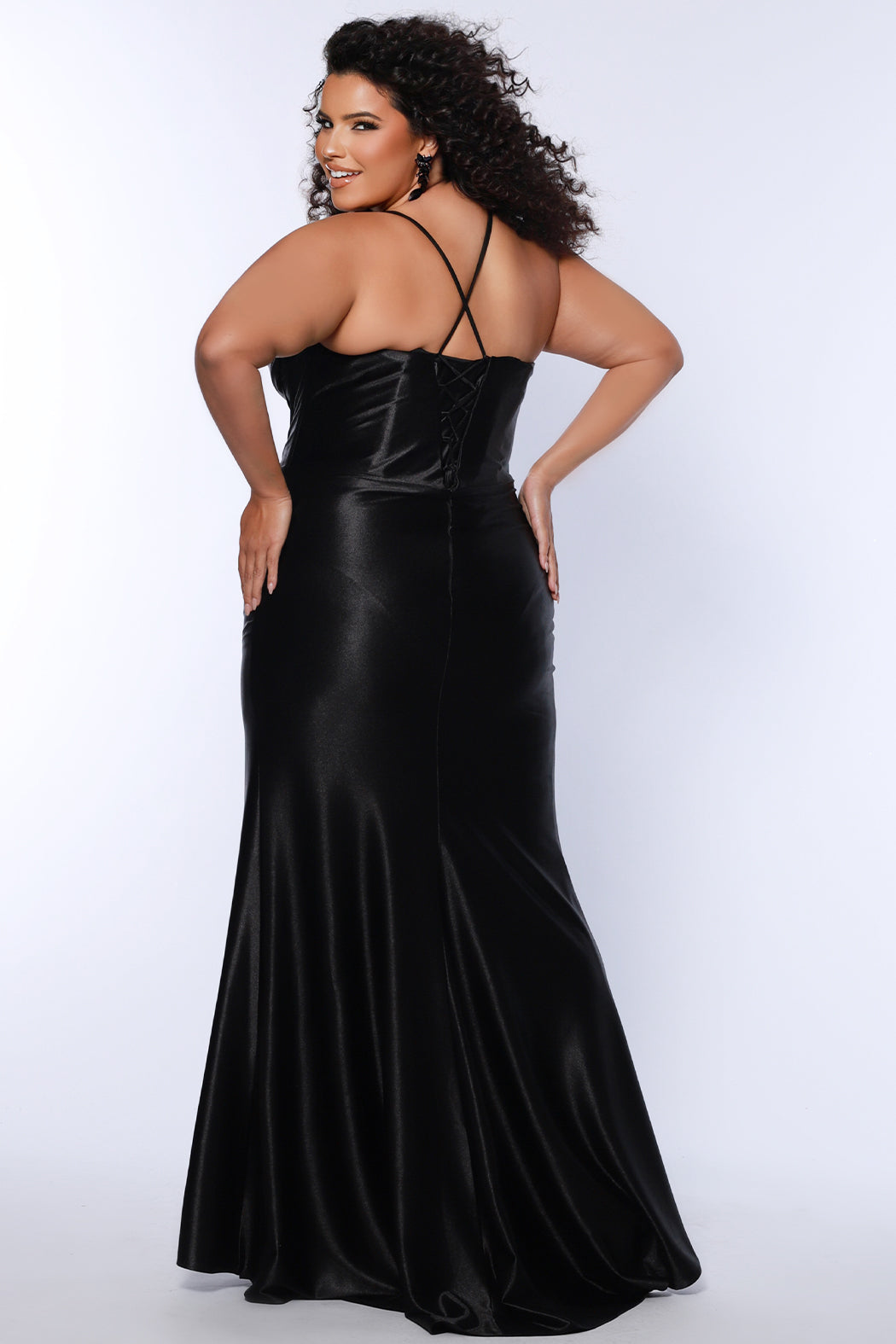 Sydneys Closet SC7426 Long Pleated Slit Formal Plus Size Prom Dress