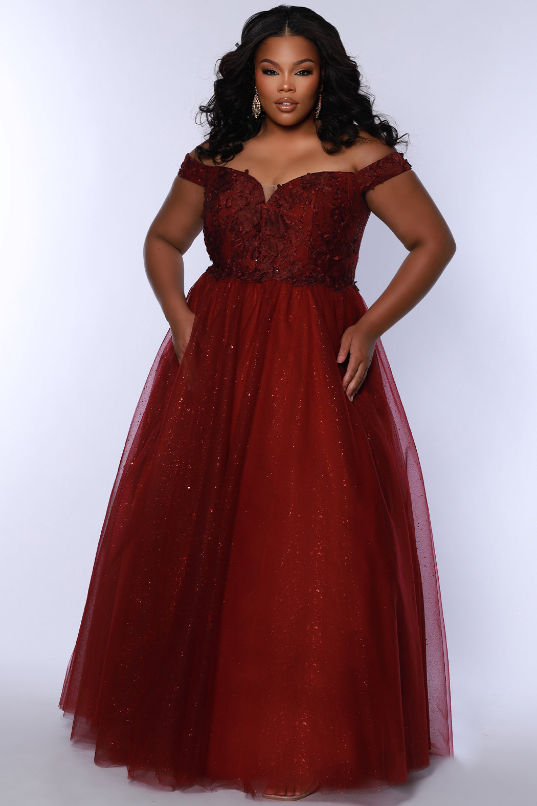 Sydneys Closet SC7428 Ball Gown Floral Formal Prom Plus Size Dress