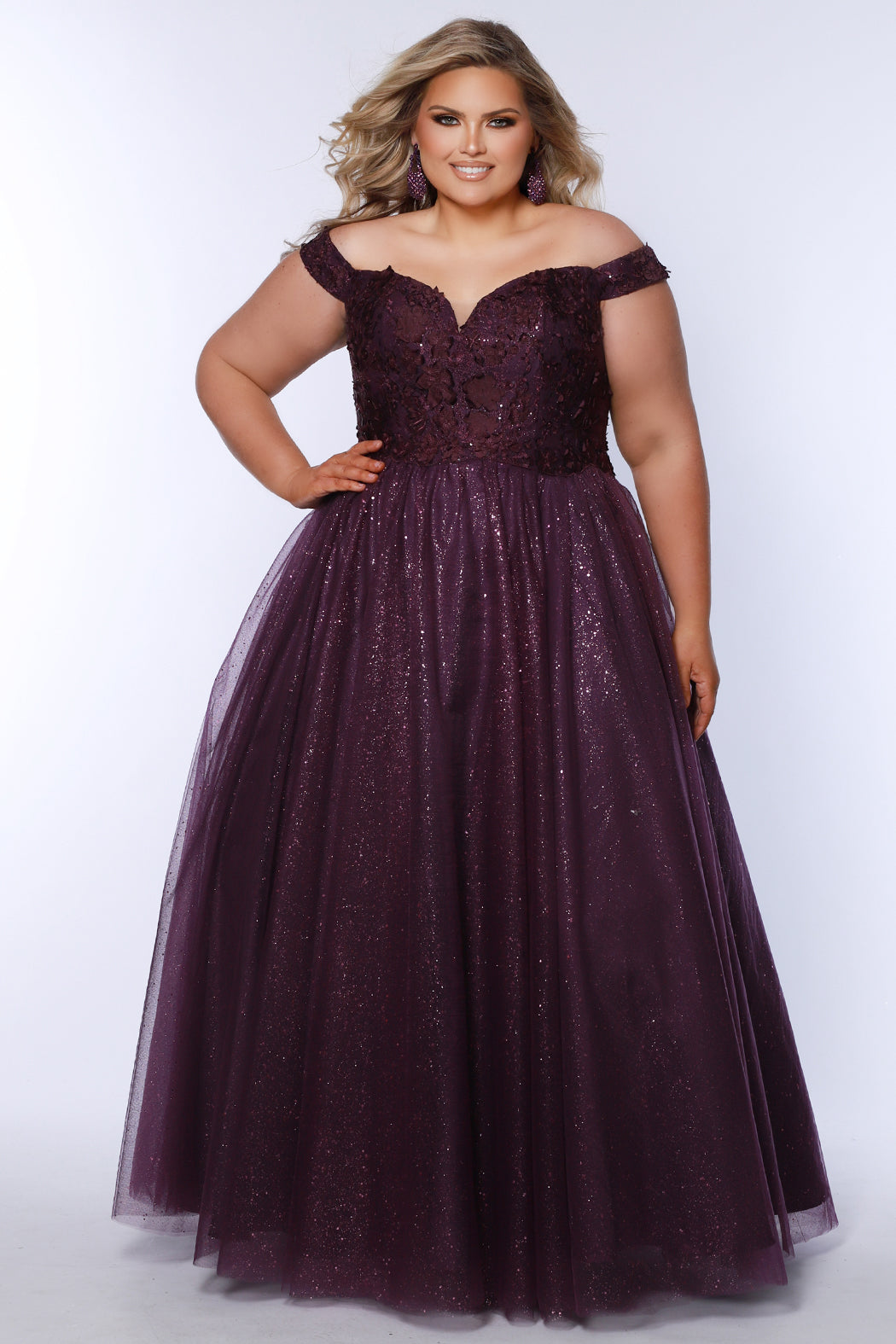 Sydneys Closet SC7428 Ball Gown Floral Formal Prom Plus Size Dress