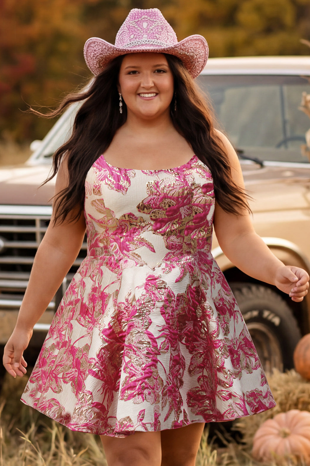 Black Floral Scoop Neck Short Jacquard Cocktail Dress Corset Sydneys Closet SC8169
