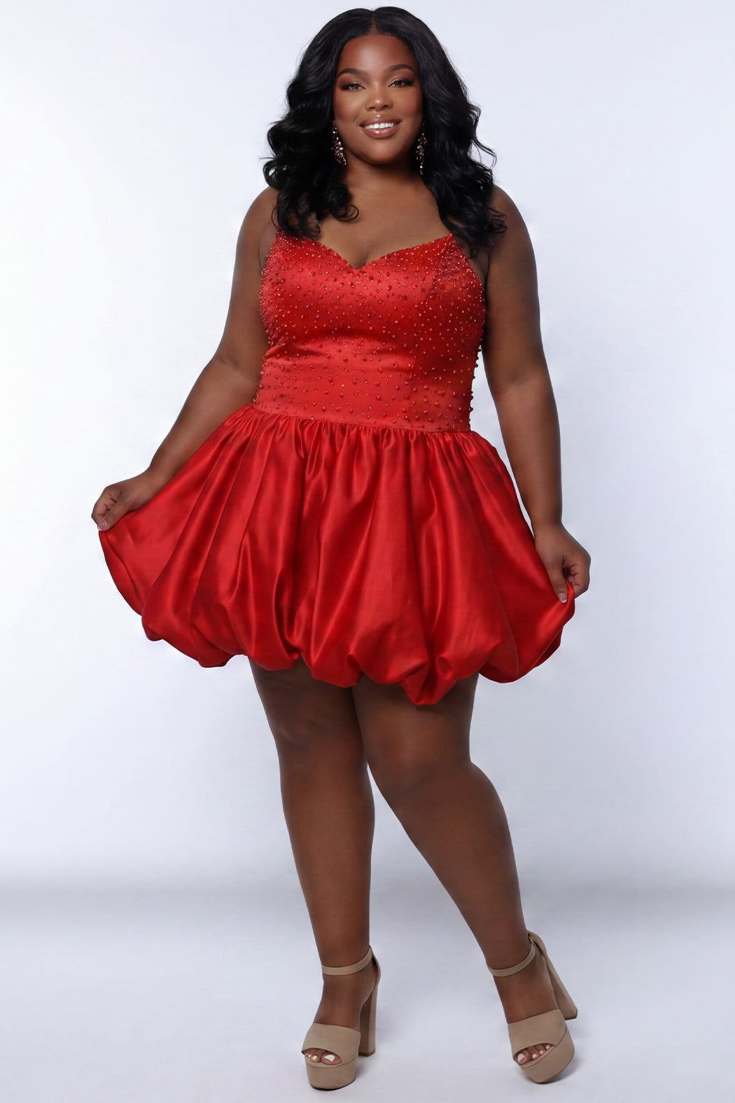 Red Sweetheart Short woven Cocktail Dress Bubble Hem Sydneys Closet SC8171