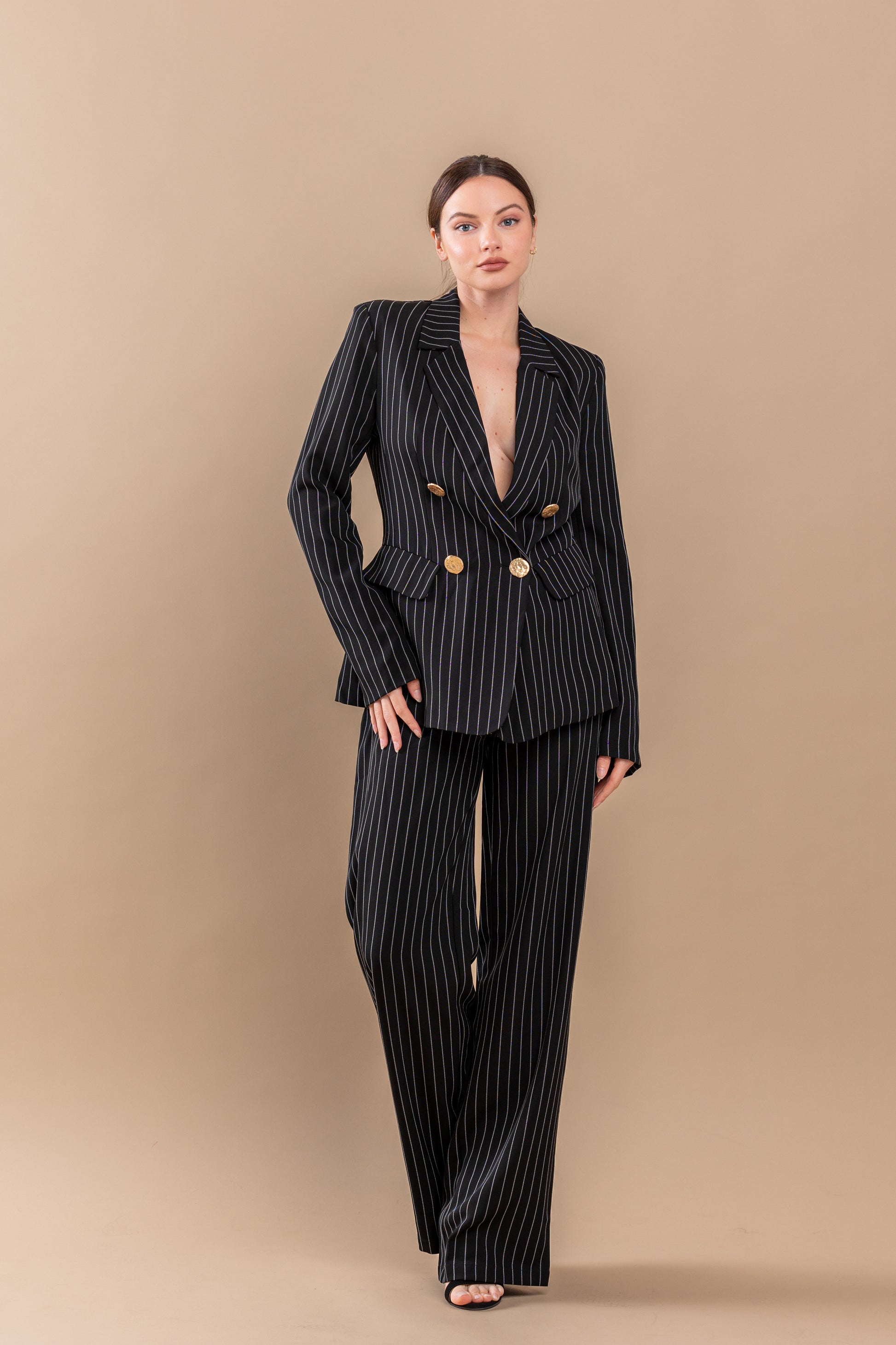 Long Sleeve Jacket Straight Leg Pant Set