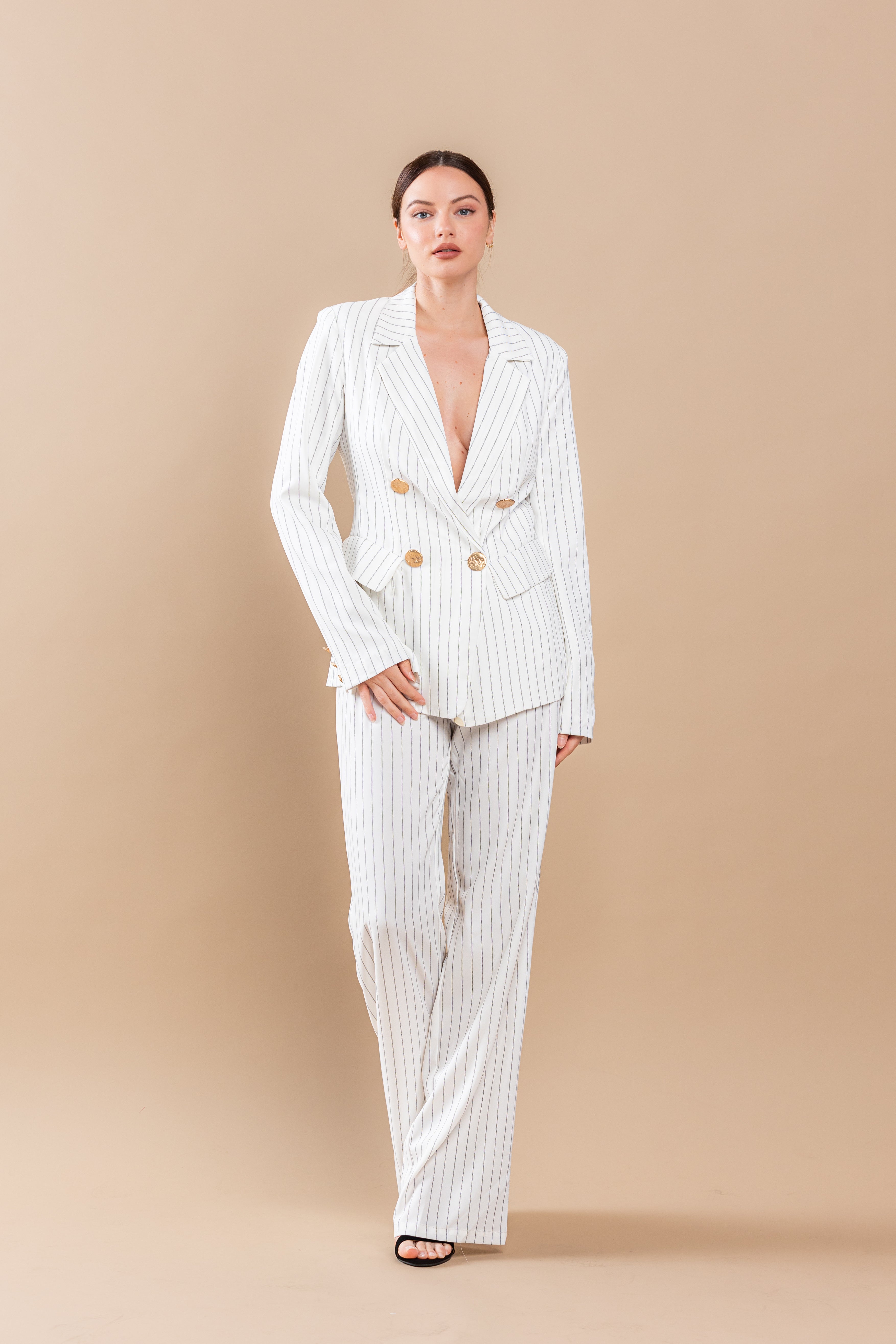 Pant Suit Stripe Jacket Pant Set Off White