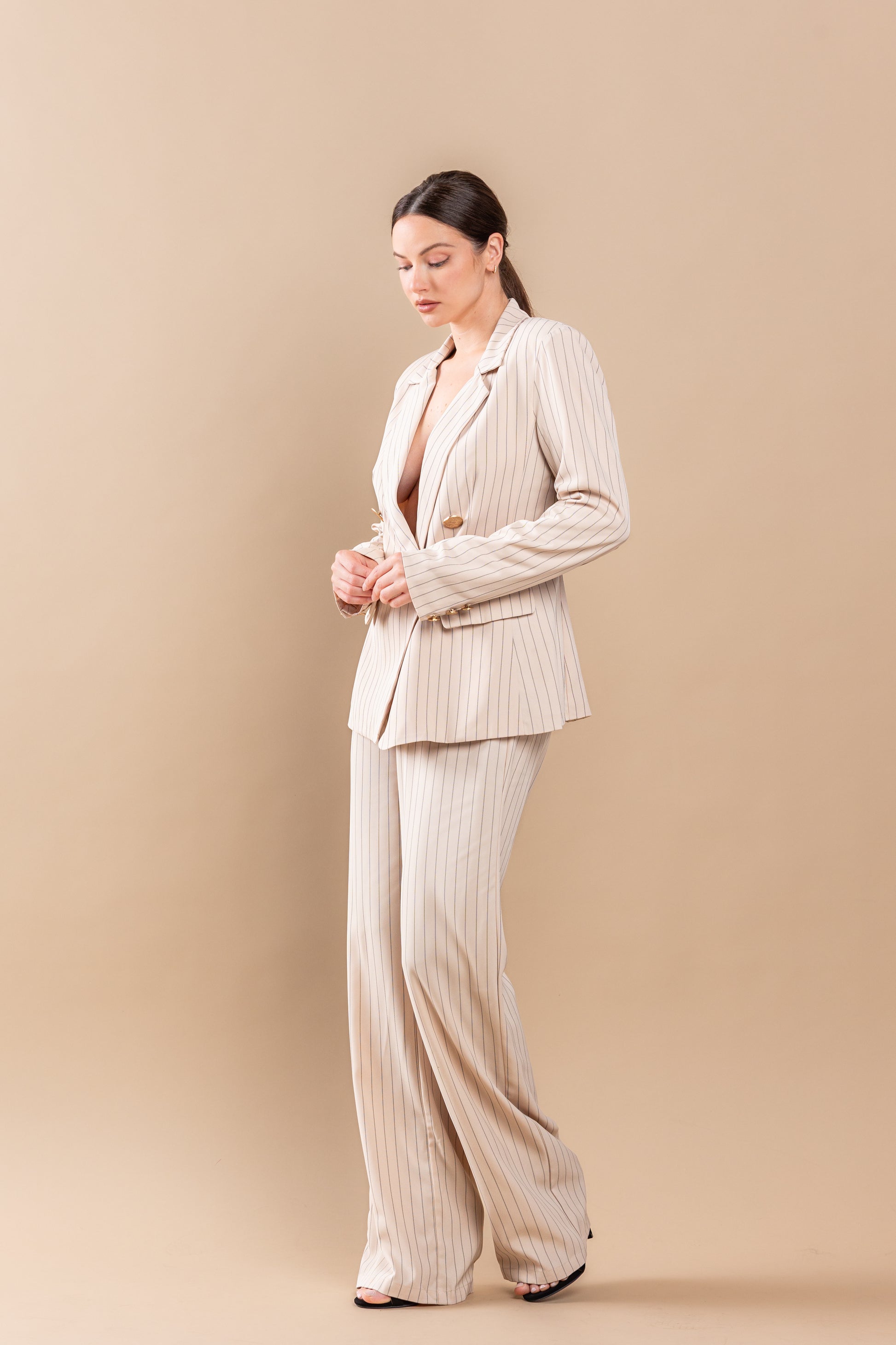 Long Sleeve Jacket Straight Leg Pant Set