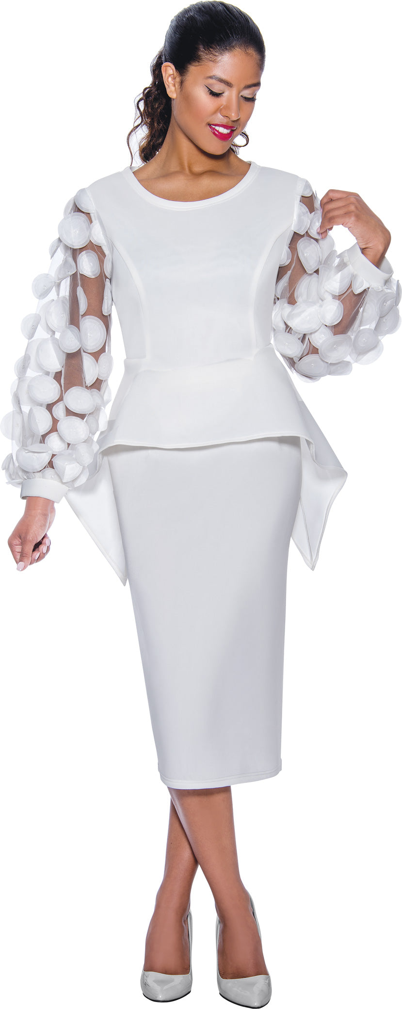 Plus Size Dresses Plus Size Mother of the Bride Long Sleeve Midi Dress White