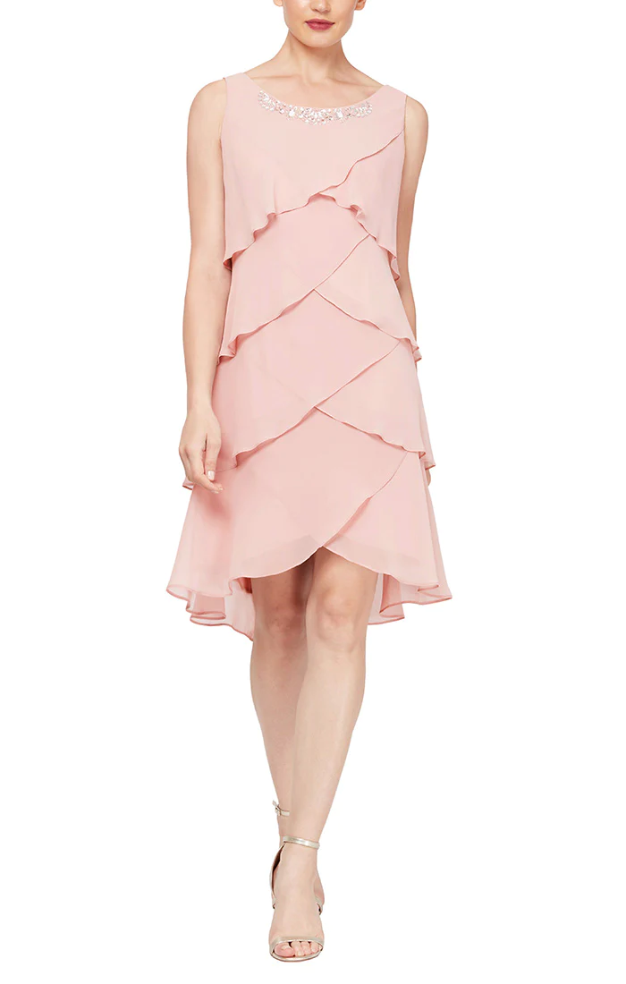 SL Fashions 112296 Tiered Chiffon Jacket Short Dress